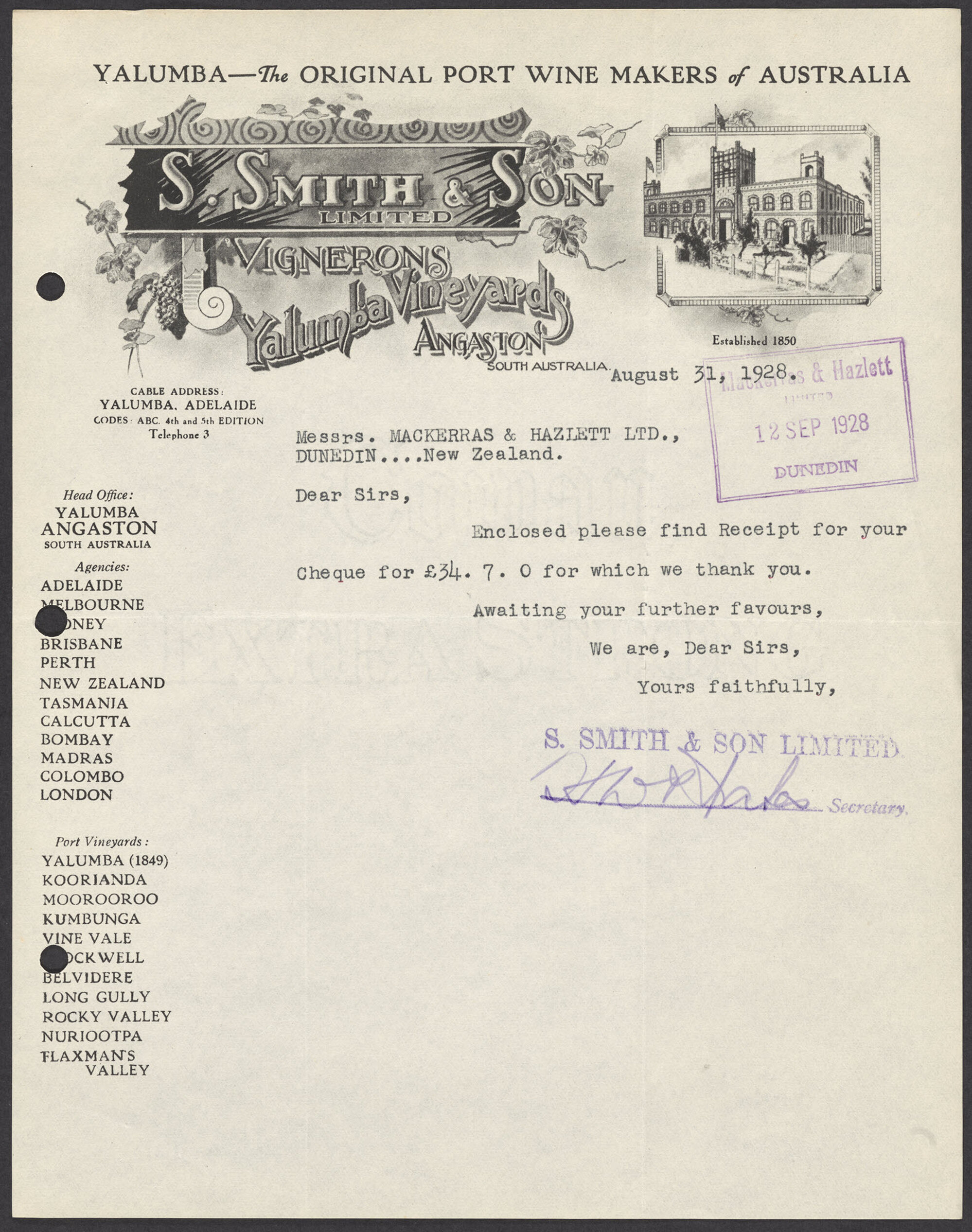 S. Smith and Son letterhead