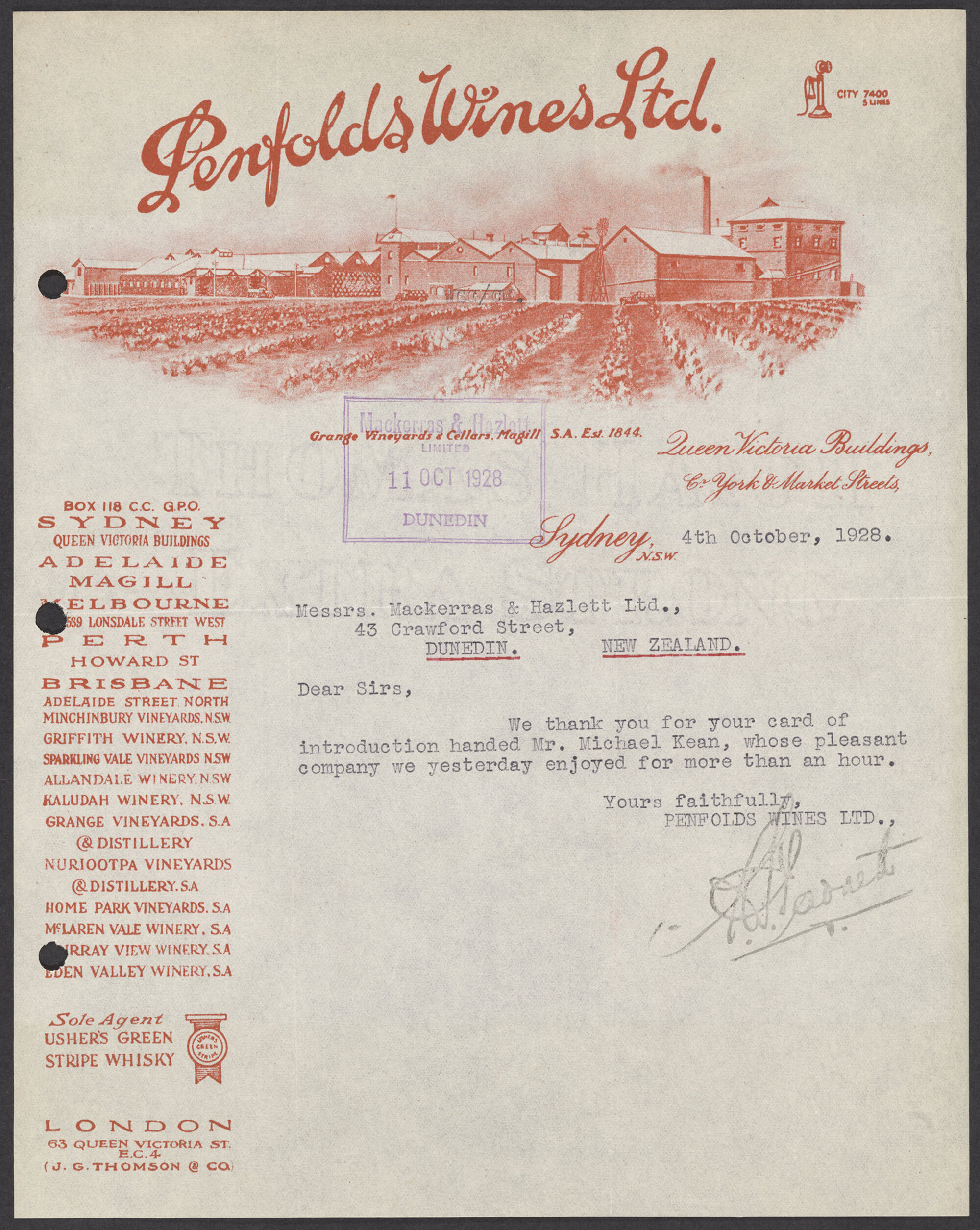 Penfolds Wines Limited letterhead