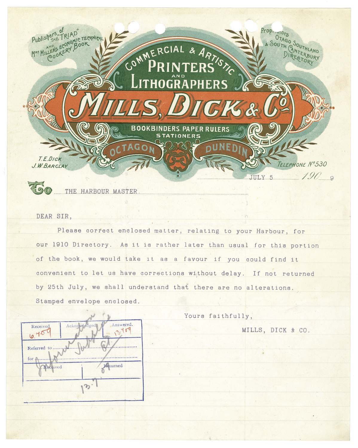 Mills, Dick and Company letterhead