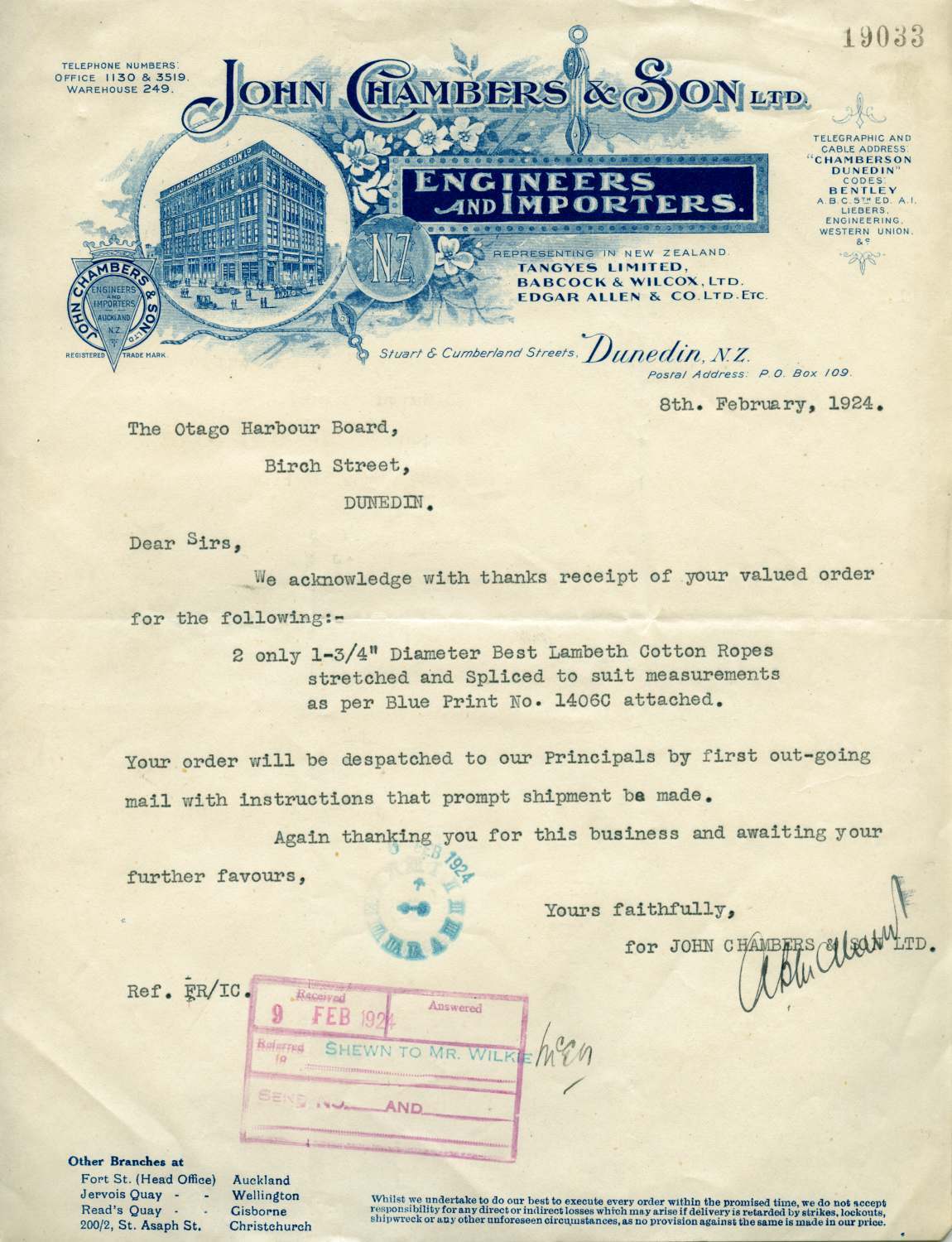 John Chambers and Son Limited letterhead