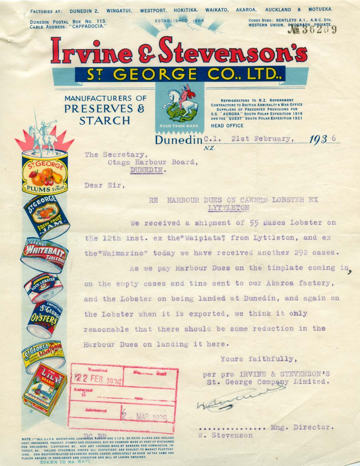 Irvine and Stevenson's St George Company Limited letterhead