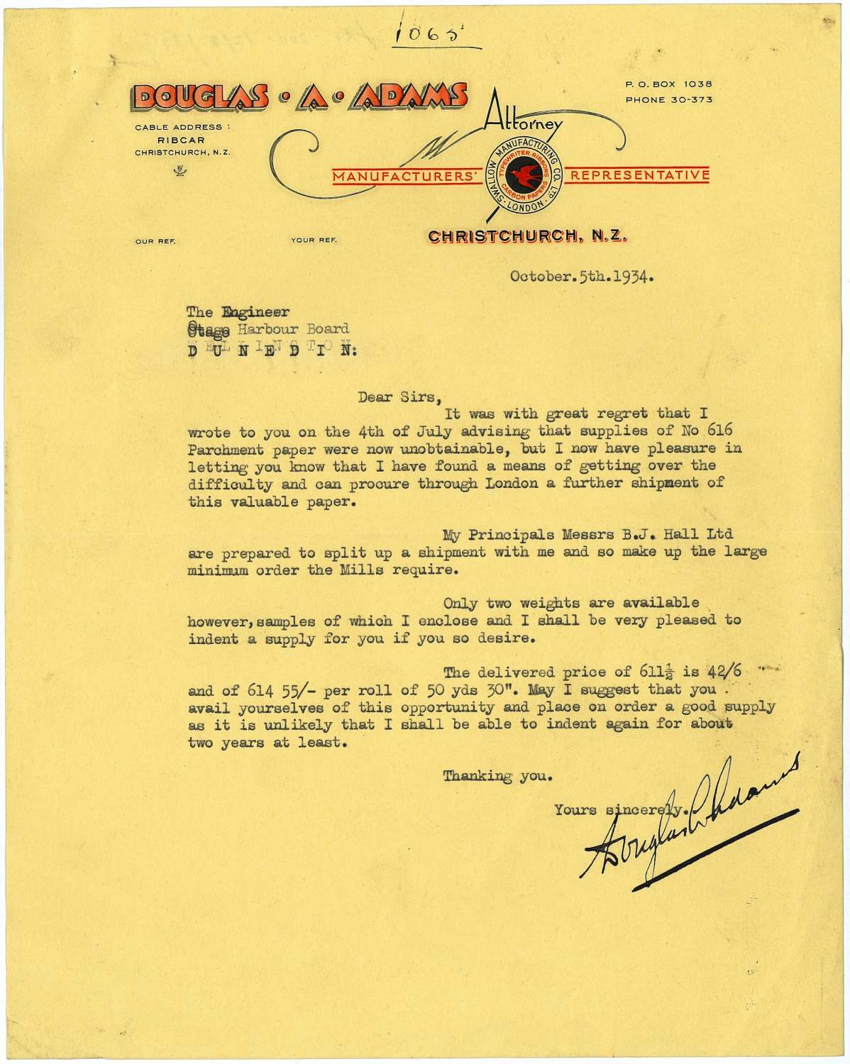 Douglas A. Adams letterhead