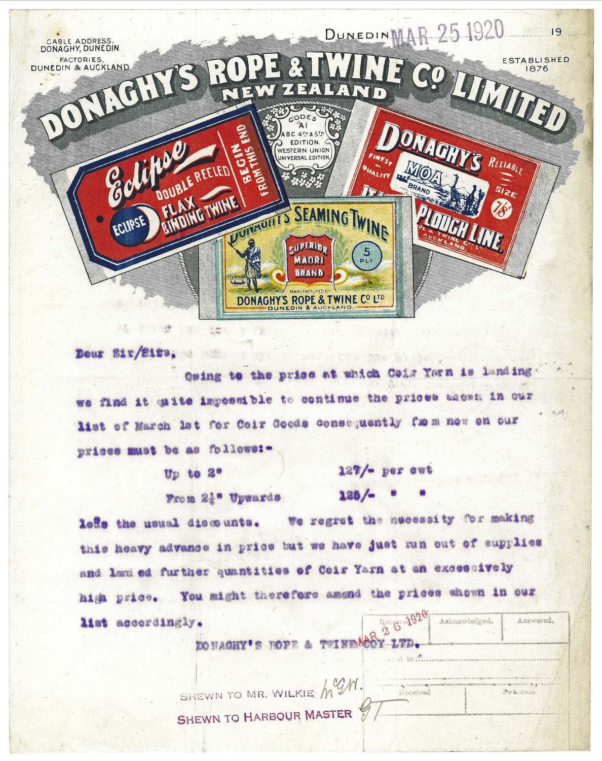 Donaghys Rope and Twine Company Limited letterhead