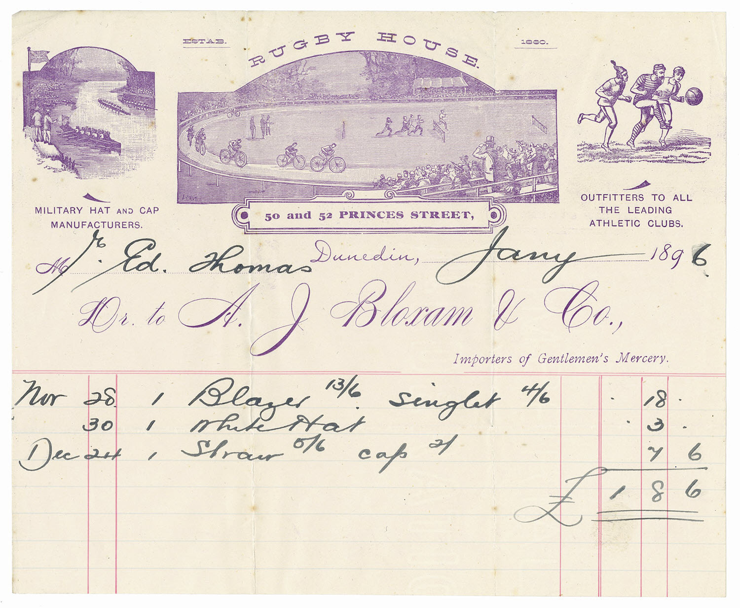 A.J. Bloxham and Company billhead