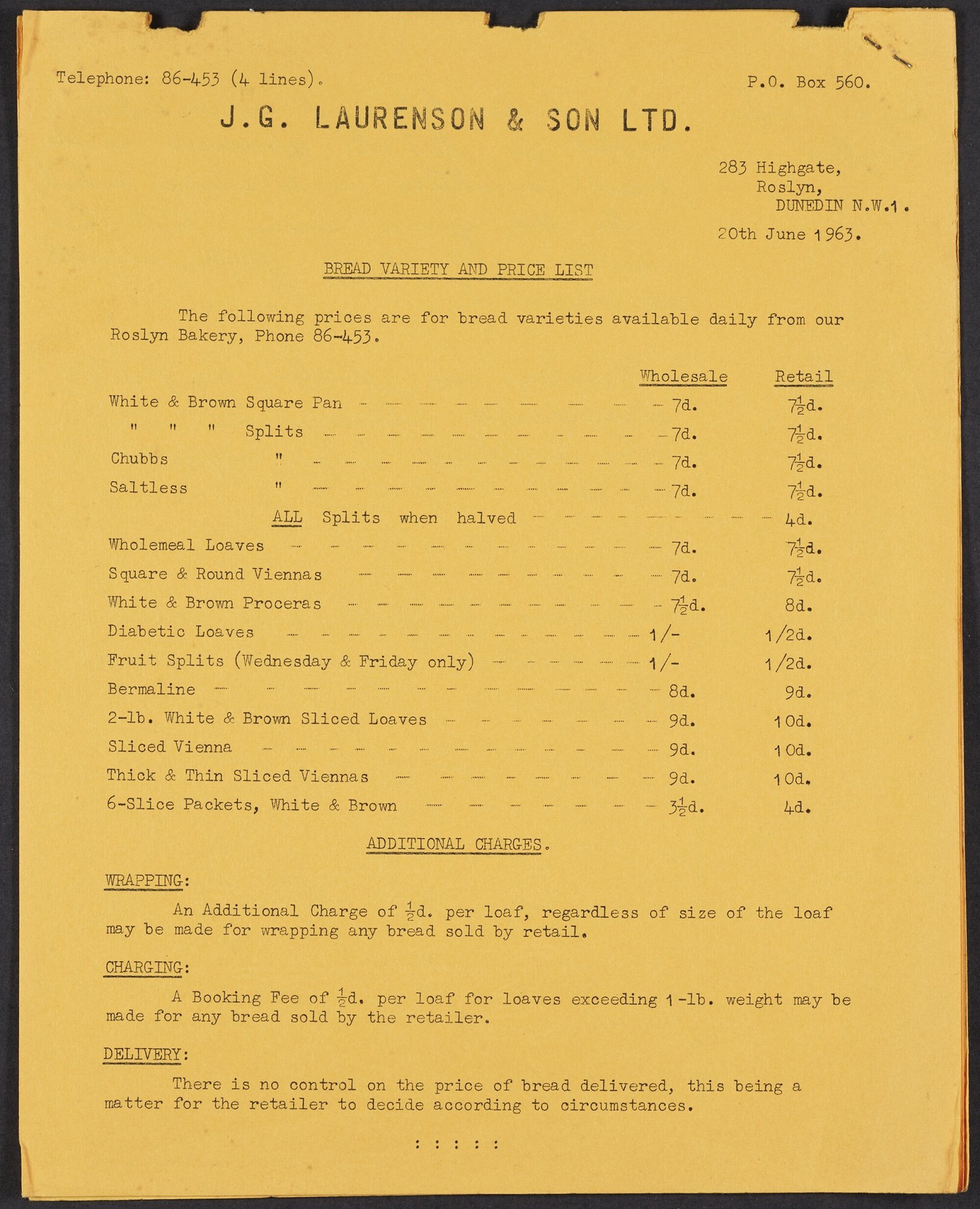 Price list, J.G. Laurenson &amp; Son Ltd