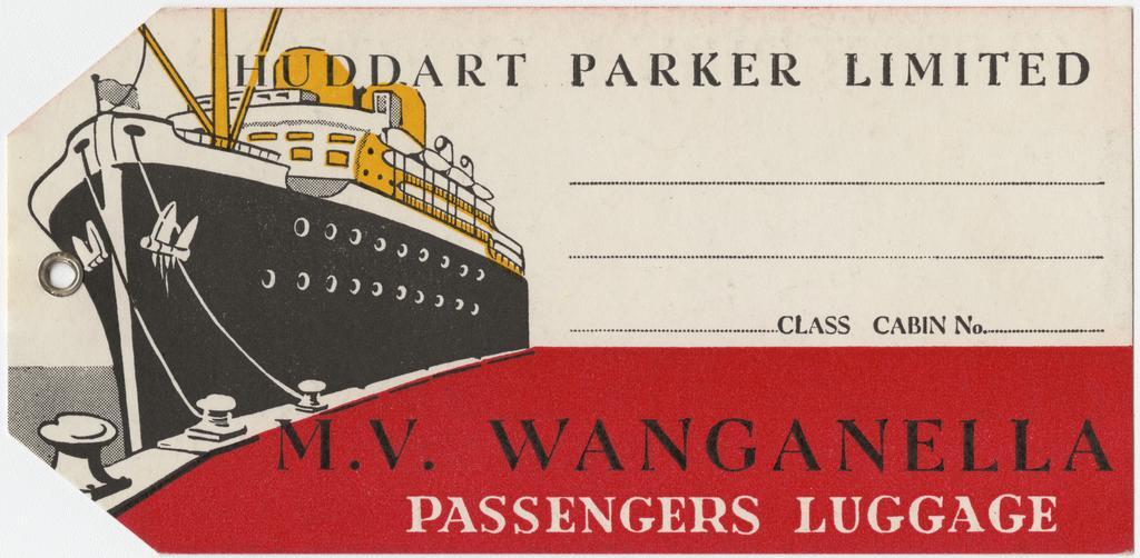 M.V. Wanganella baggage label 