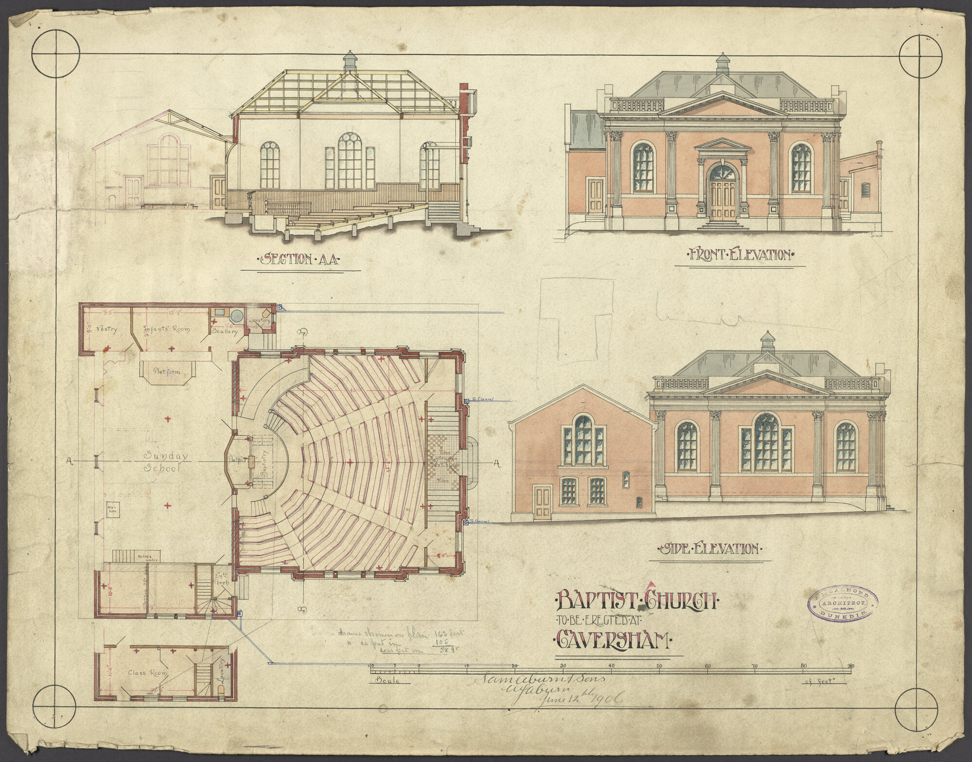Caversham Baptist Church, plan for church building, South Road, Caversham