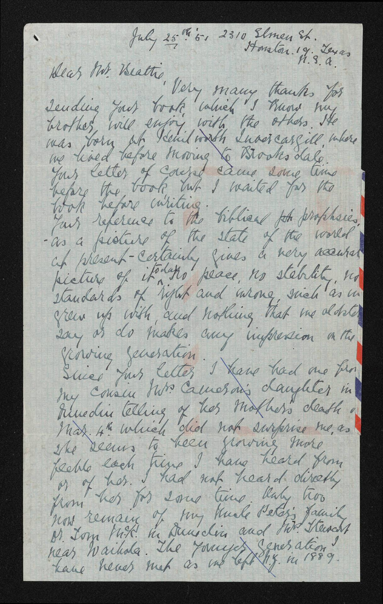 Letter, 25 July 1951, from Florence Black, to Herries Beattie
