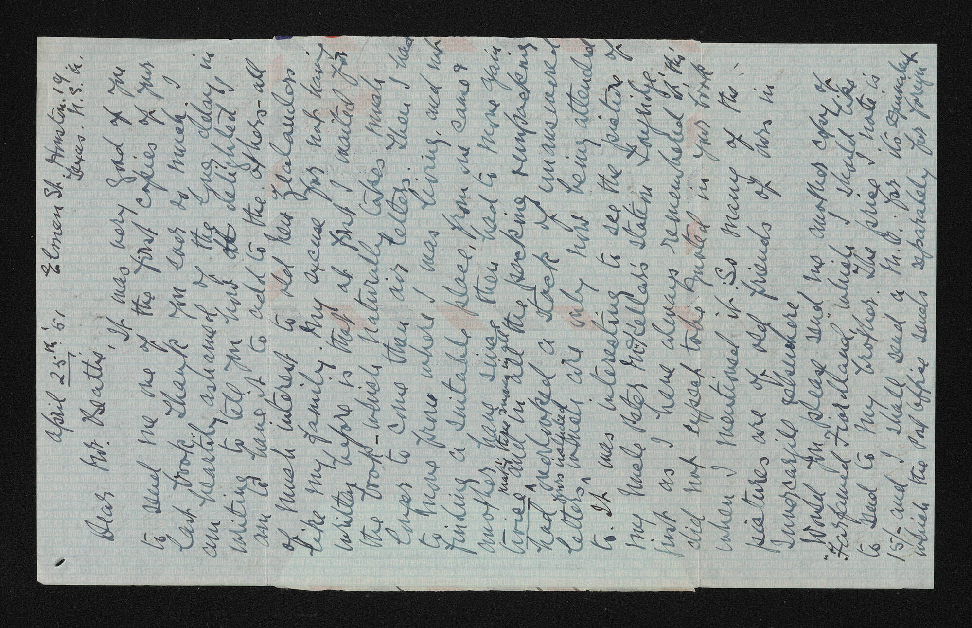 Letter, 25 April 1951, from Florence Black, to Herries Beattie