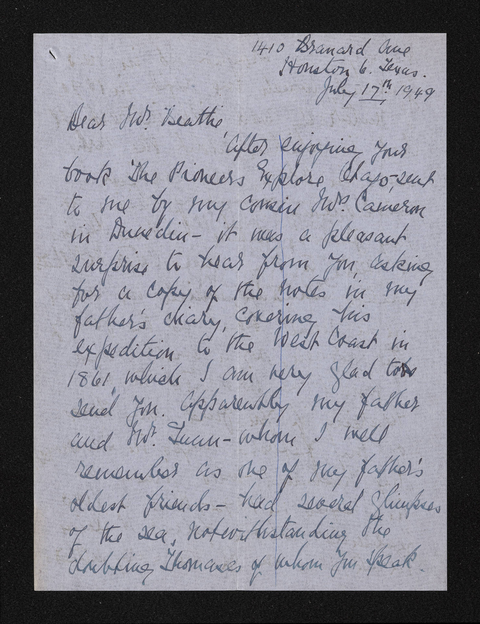 Letter, 17 July 1949, from Florence Black, to Herries Beattie