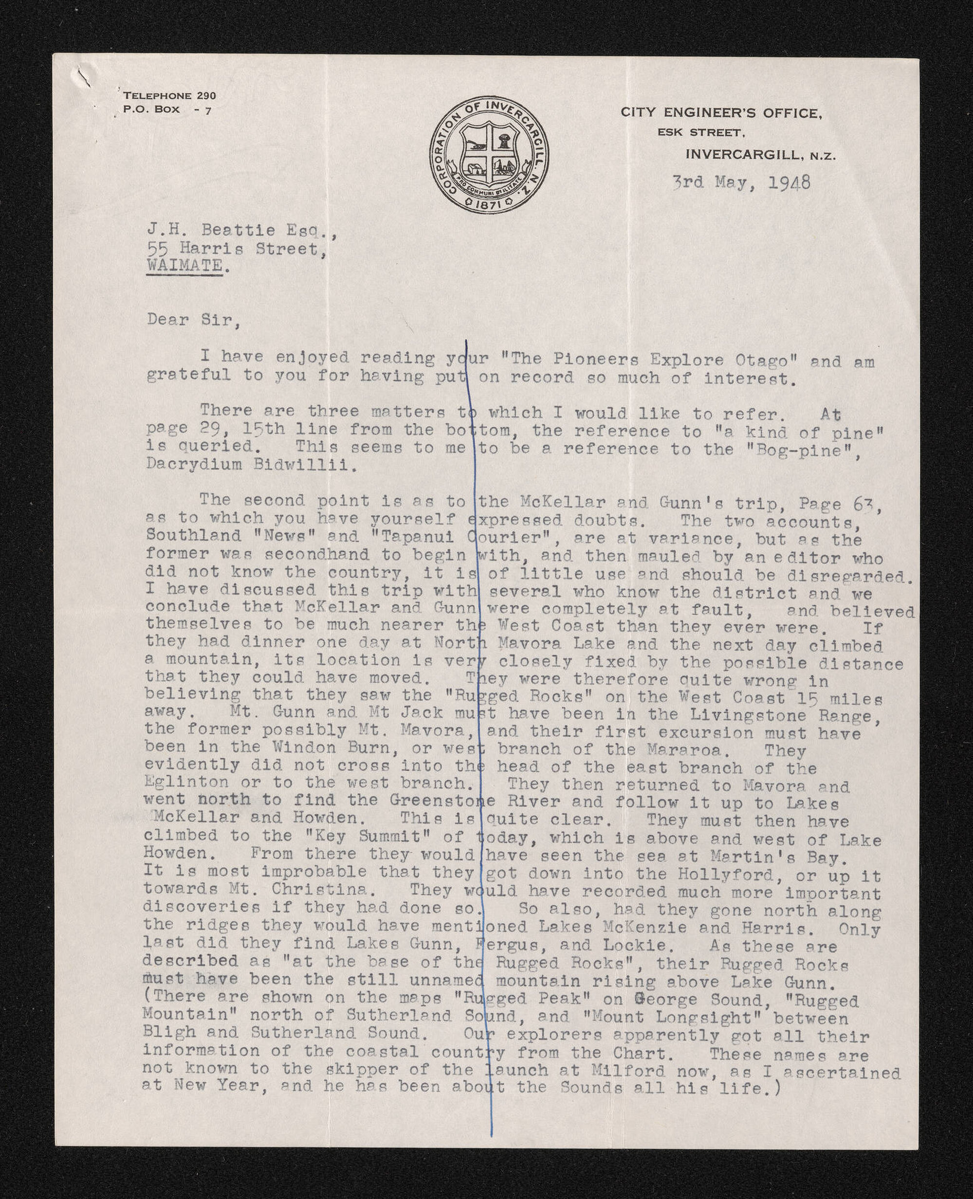 Letter, 3 May 1948, from F. Malcolm Corkill