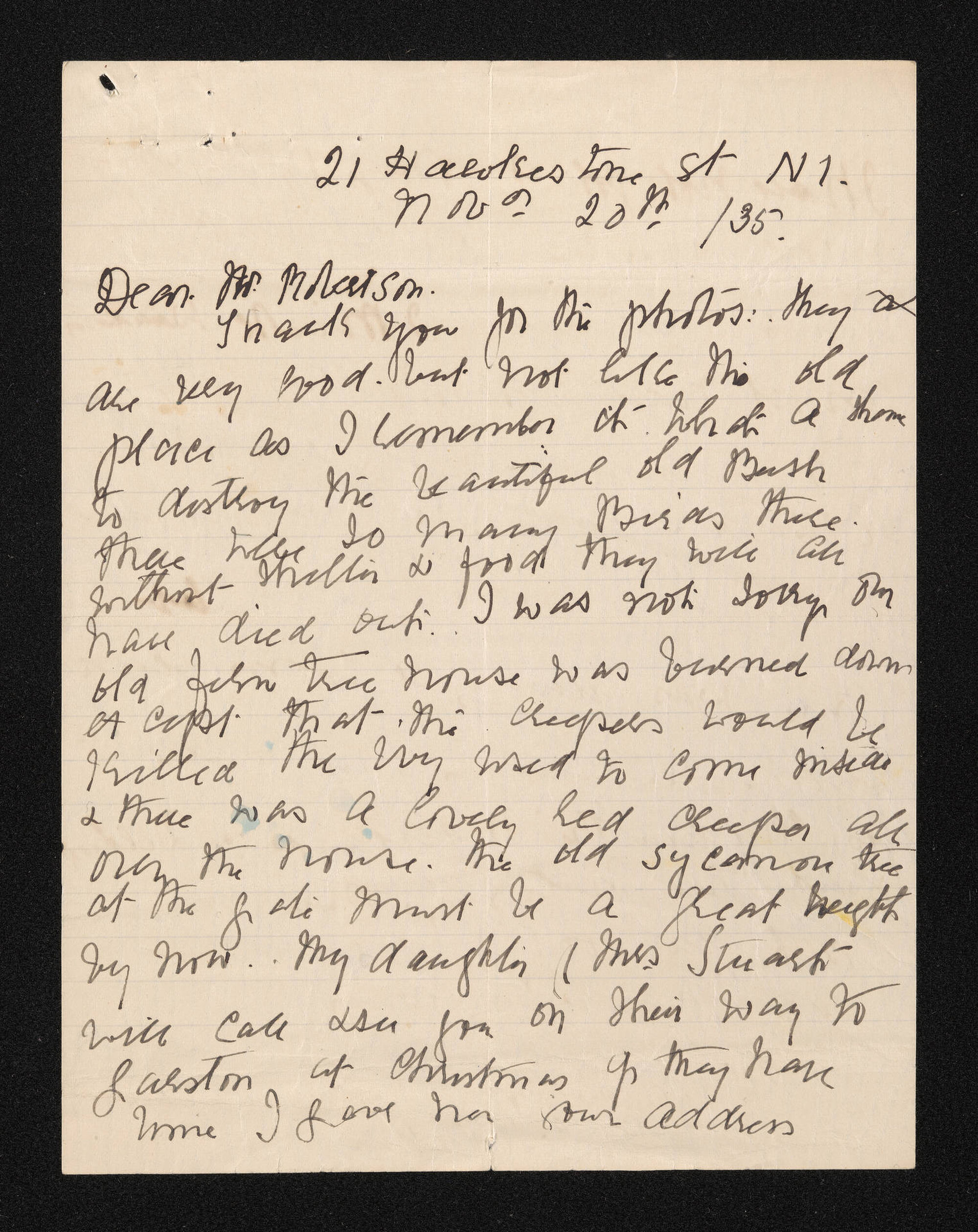 Letter, 20 November 1935, from N.S. Thornhill, to Nicholas Robson