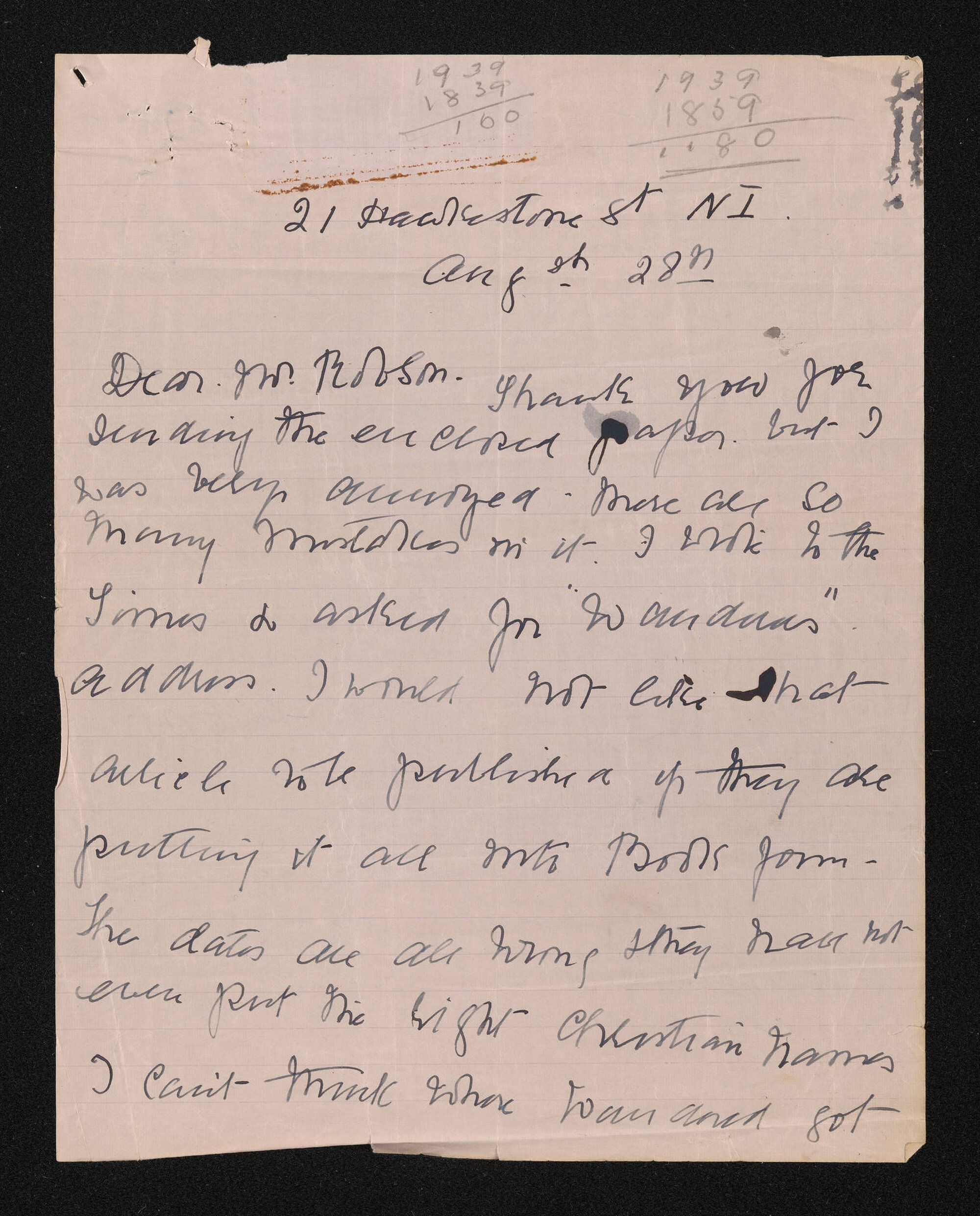Letter, 28 August [1935], from N.S. Thornhill, to Nicholas Robson
