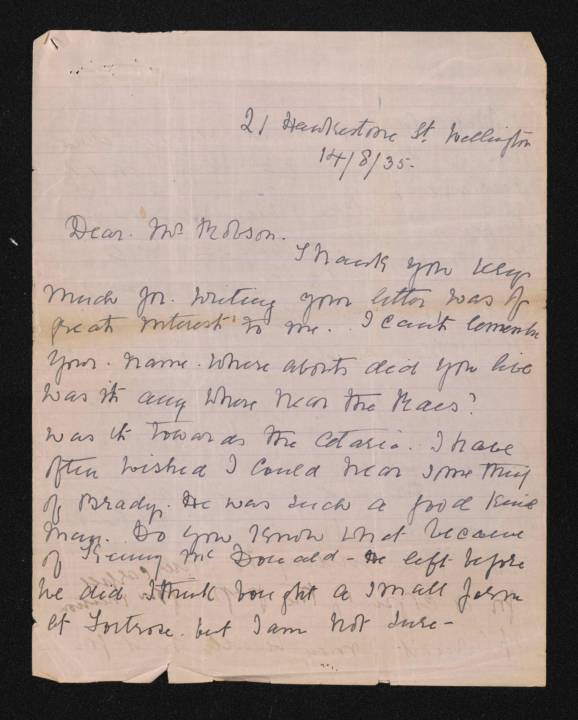 Letter, 14 August 1935, from N.S. Thornhill, to Nicholas Robson