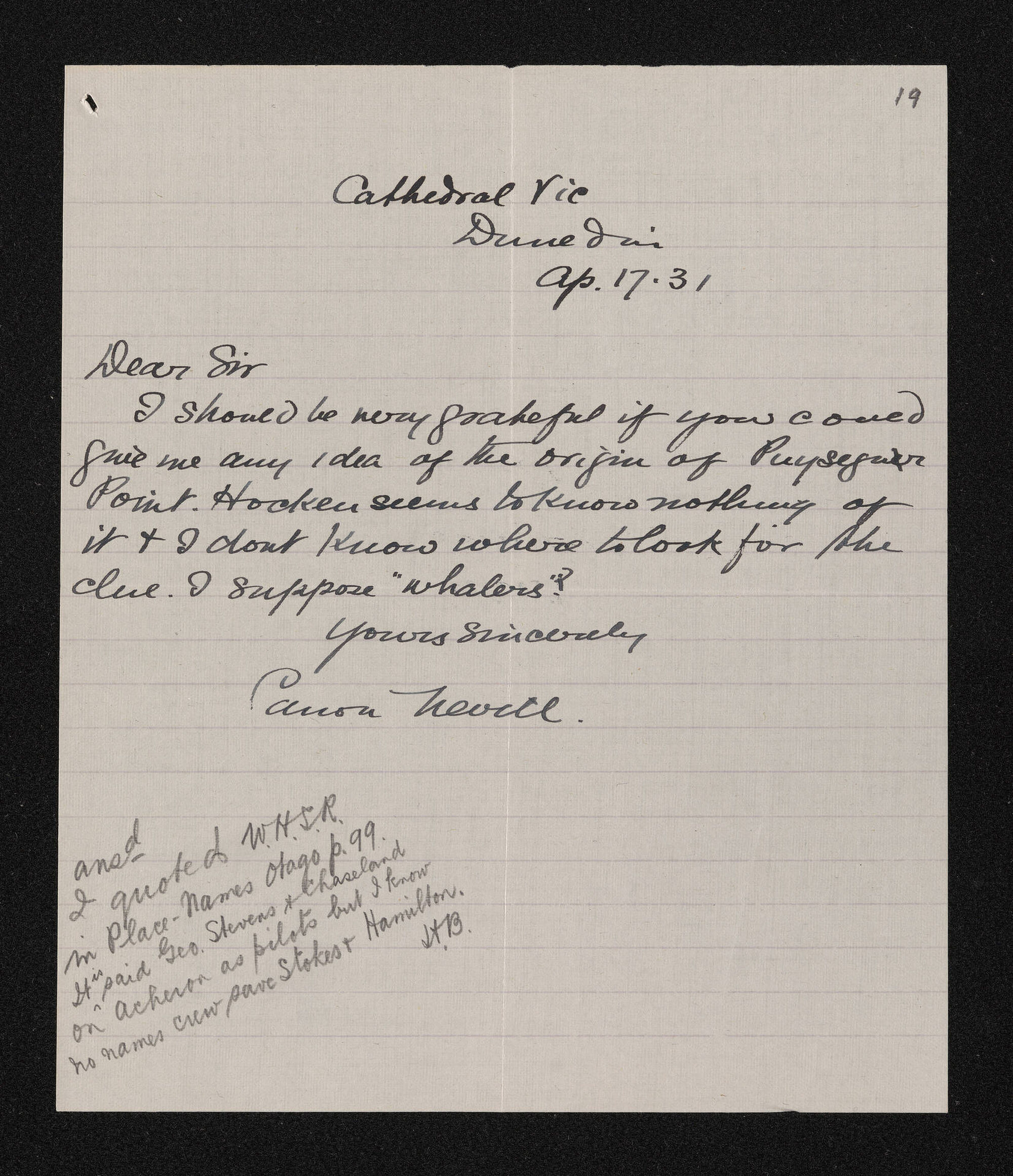Letter, 17 April 1931, from Edmund Robert Nevill, to Herries Beattie