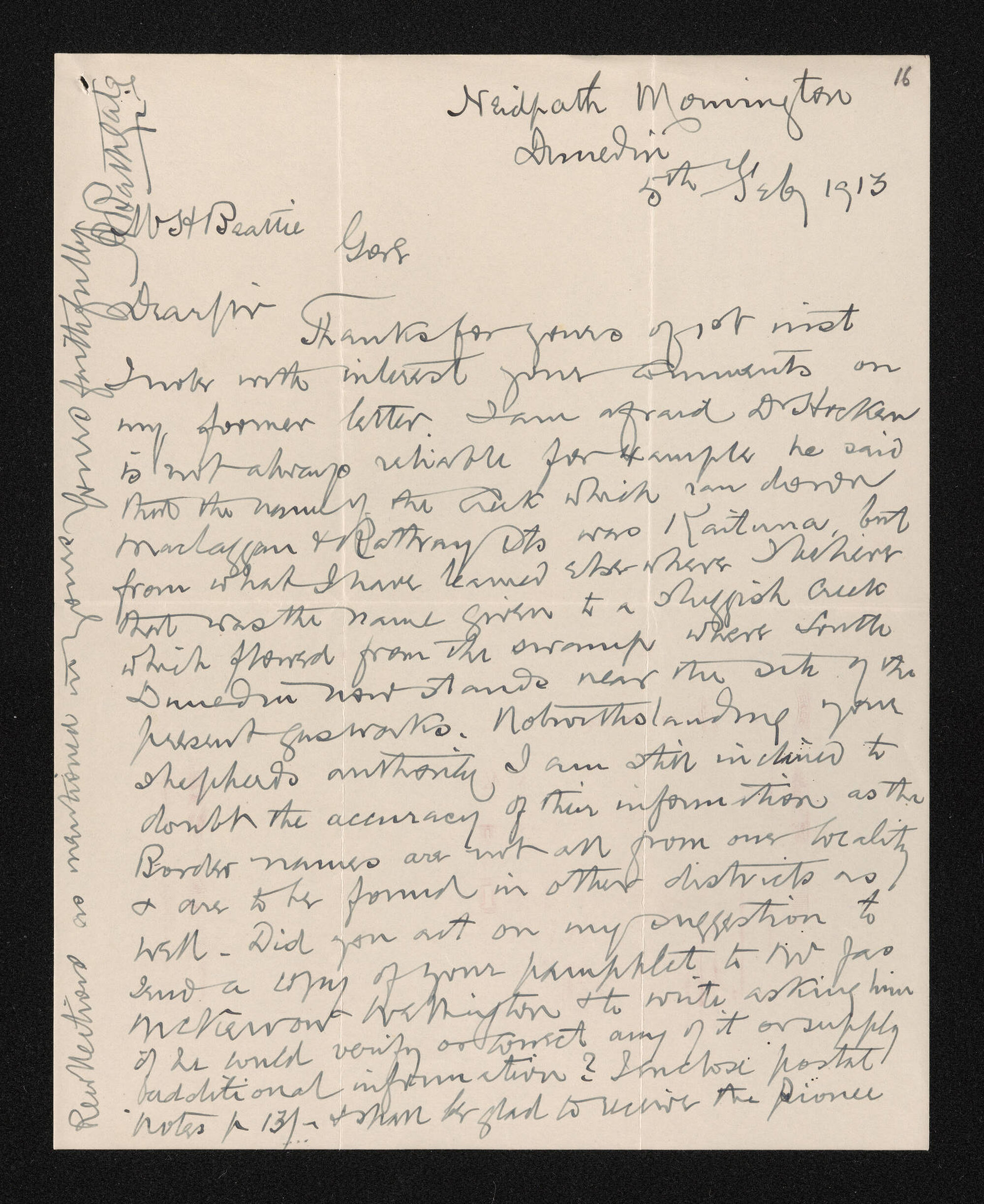 Letter, 5 February 1913, from Alexander Bathgate, to Herries Beattie