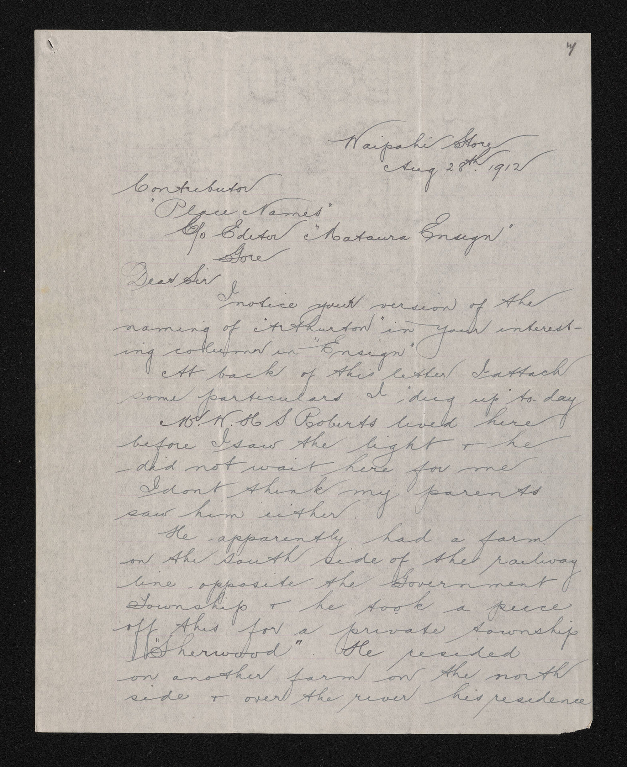 Letter, 28 August 1912, from James Campbell, to Herries Beattie