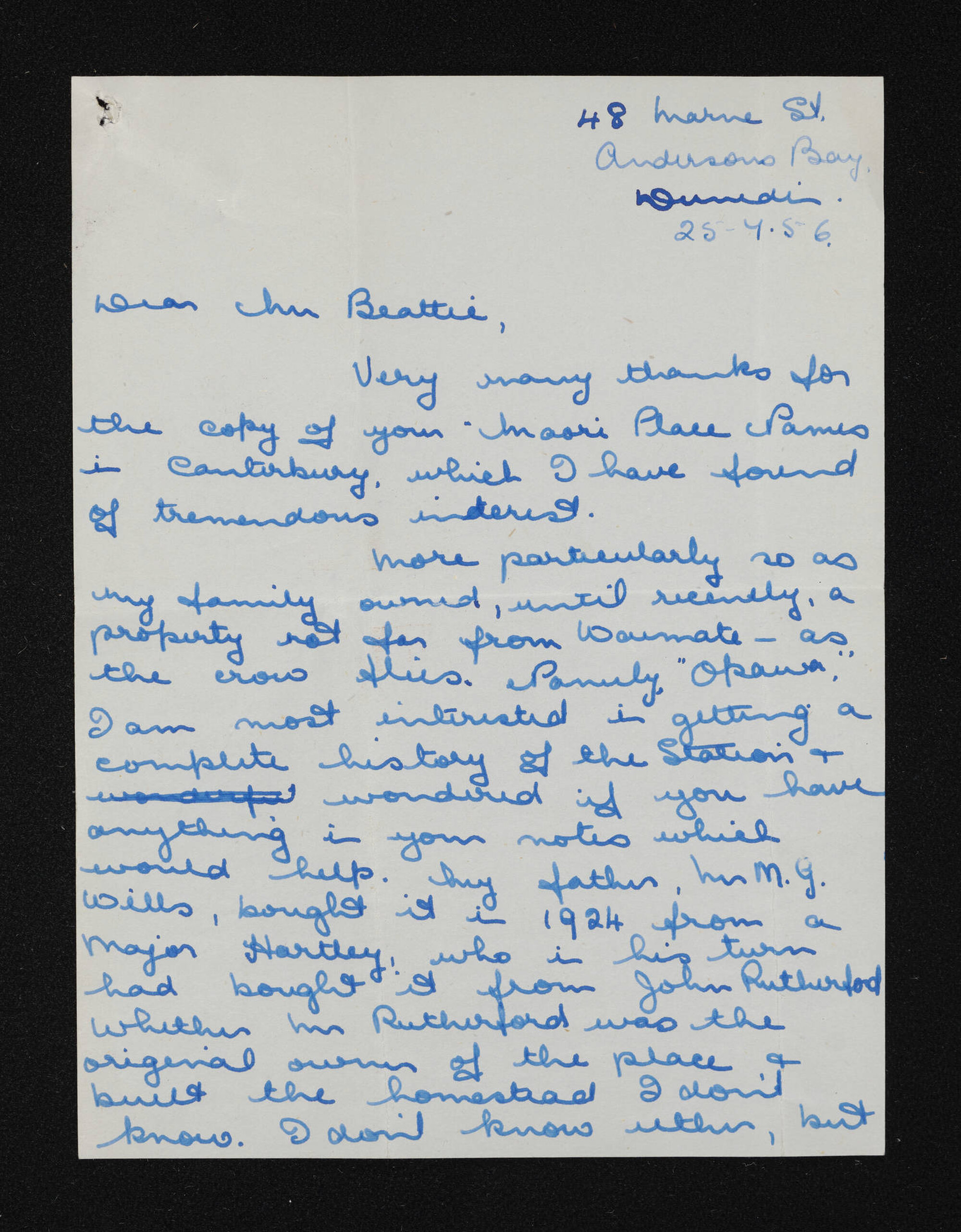 Letter, 25 July 1956, from Bridget Russell, to Herries Beattie