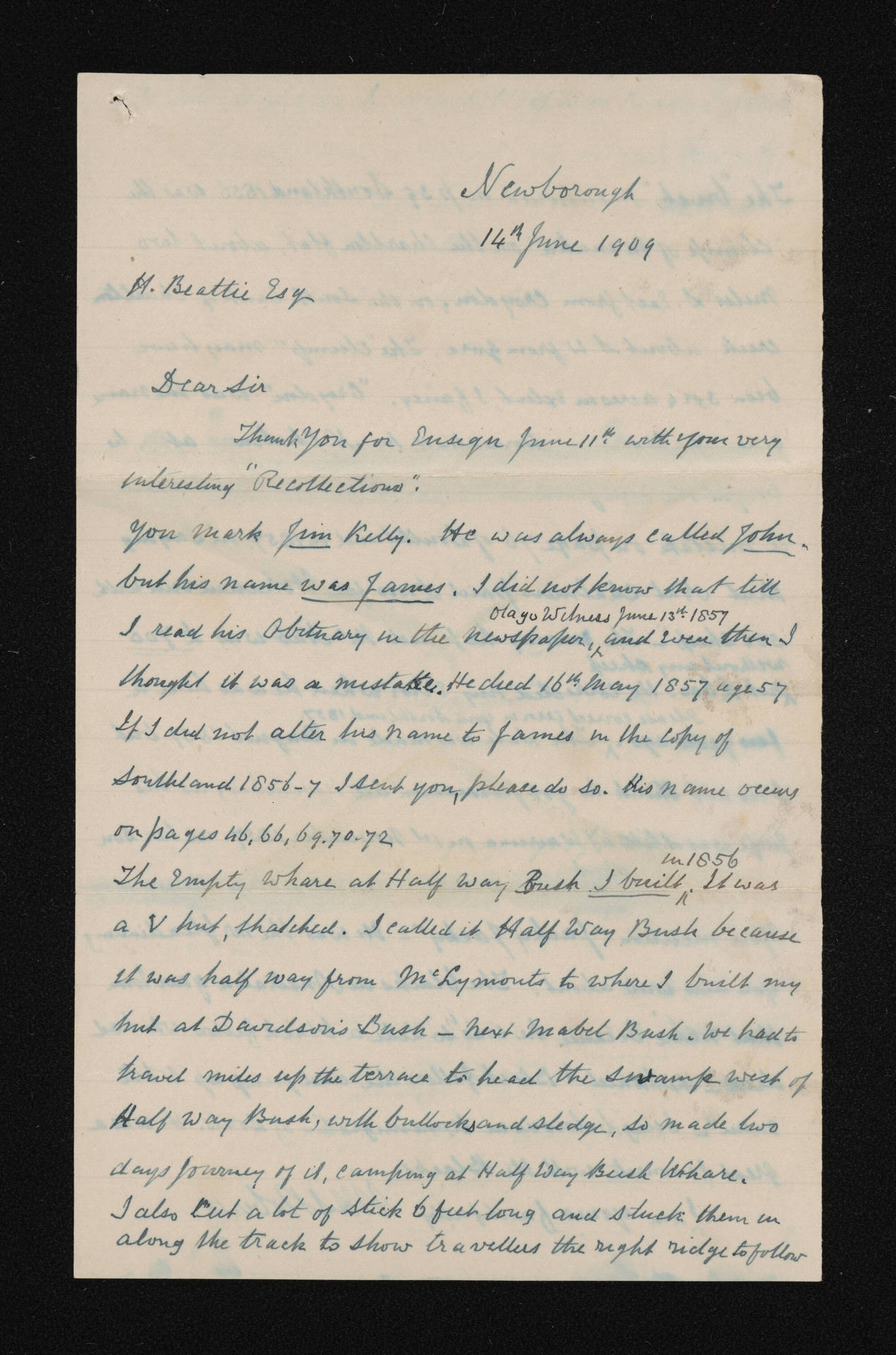 Letter, 14 June 1909, from W.H.S. Roberts, to Herries Beattie