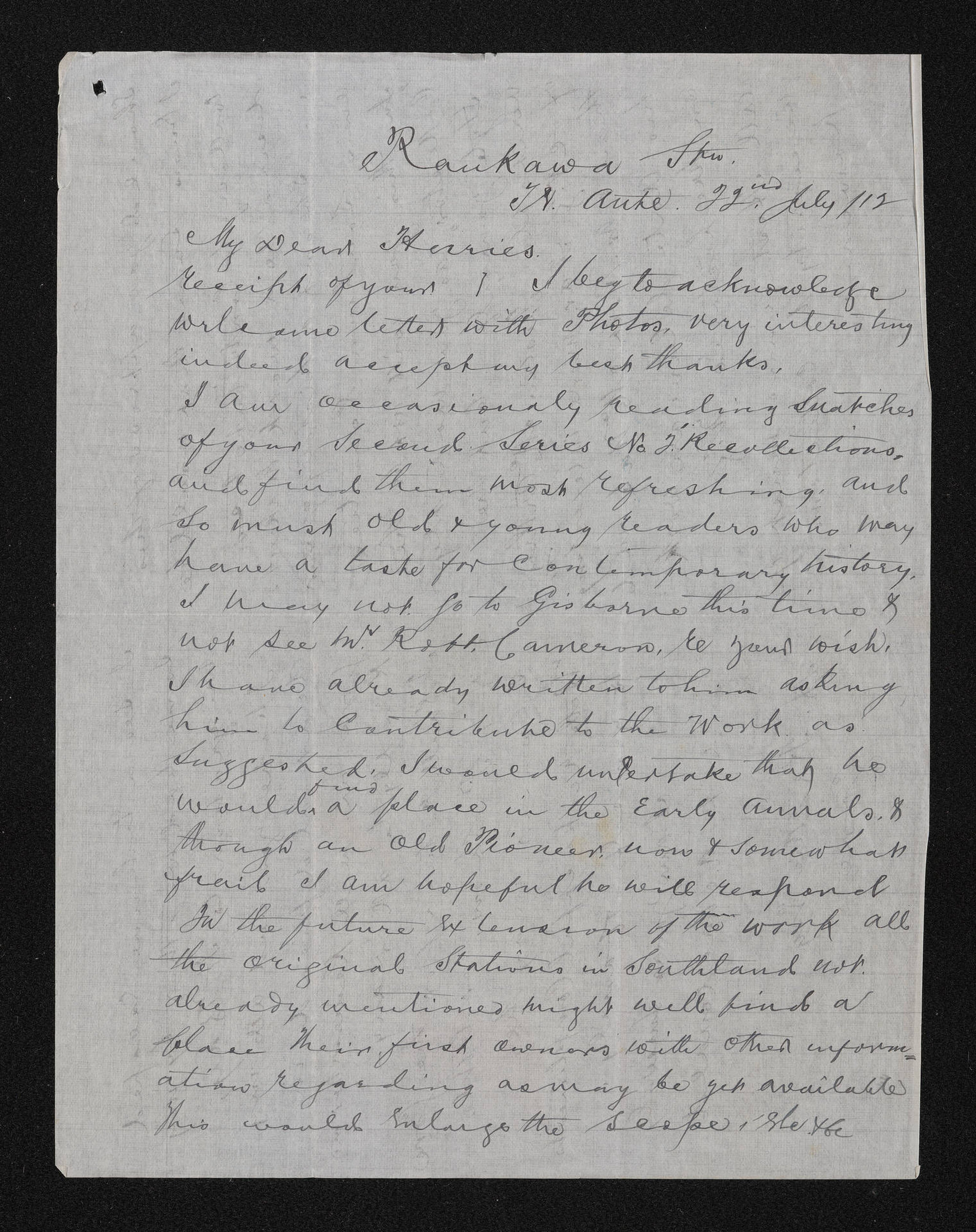 Letter, 22 July 1912, from A.A. MacDonald, to Herries Beattie