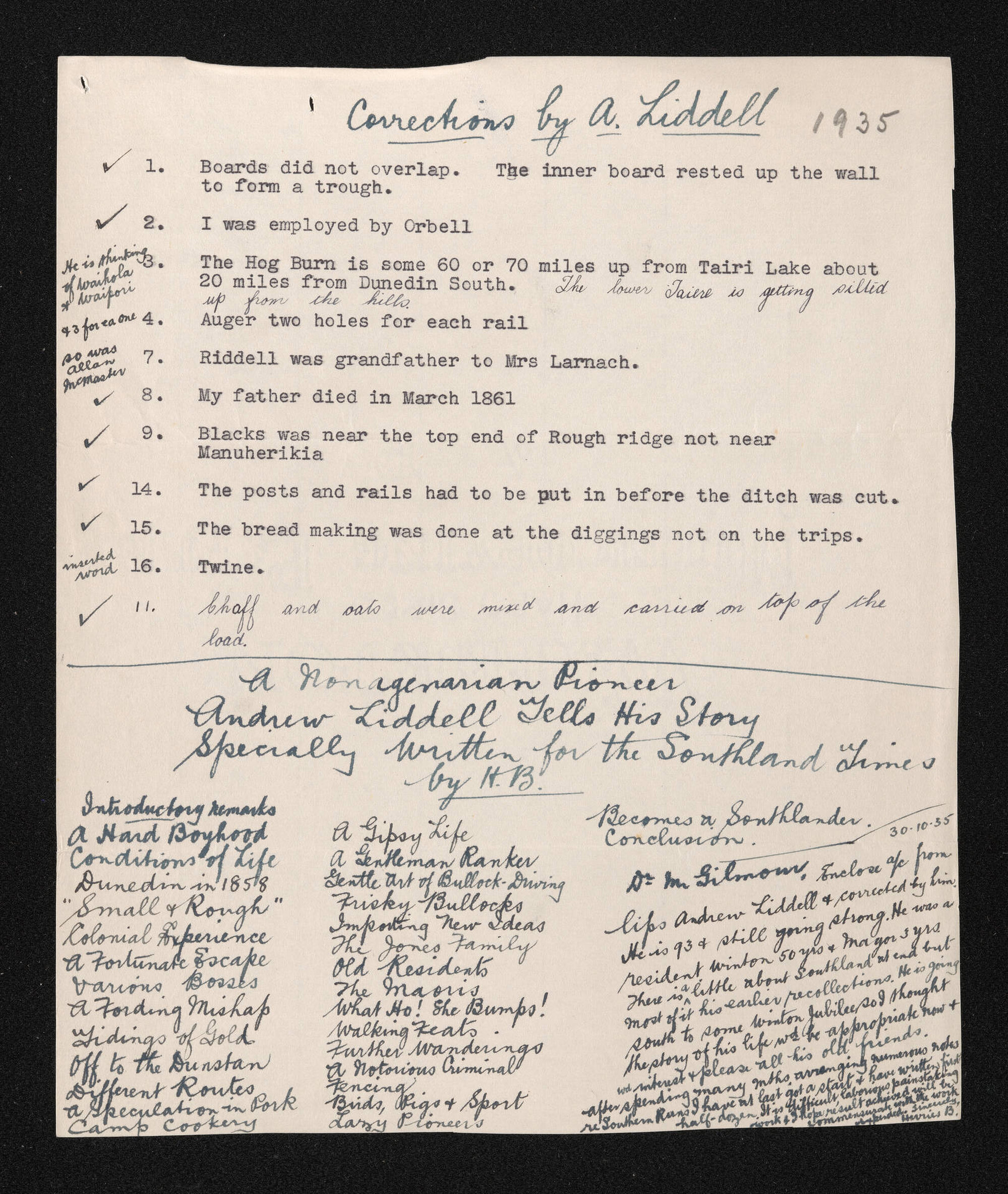 Letter, [30 October 1935], from Andrew Liddell, to Herries Beattie
