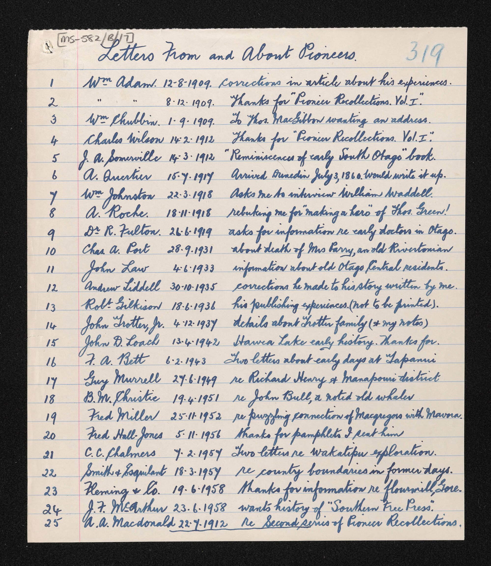 List of letters in folder