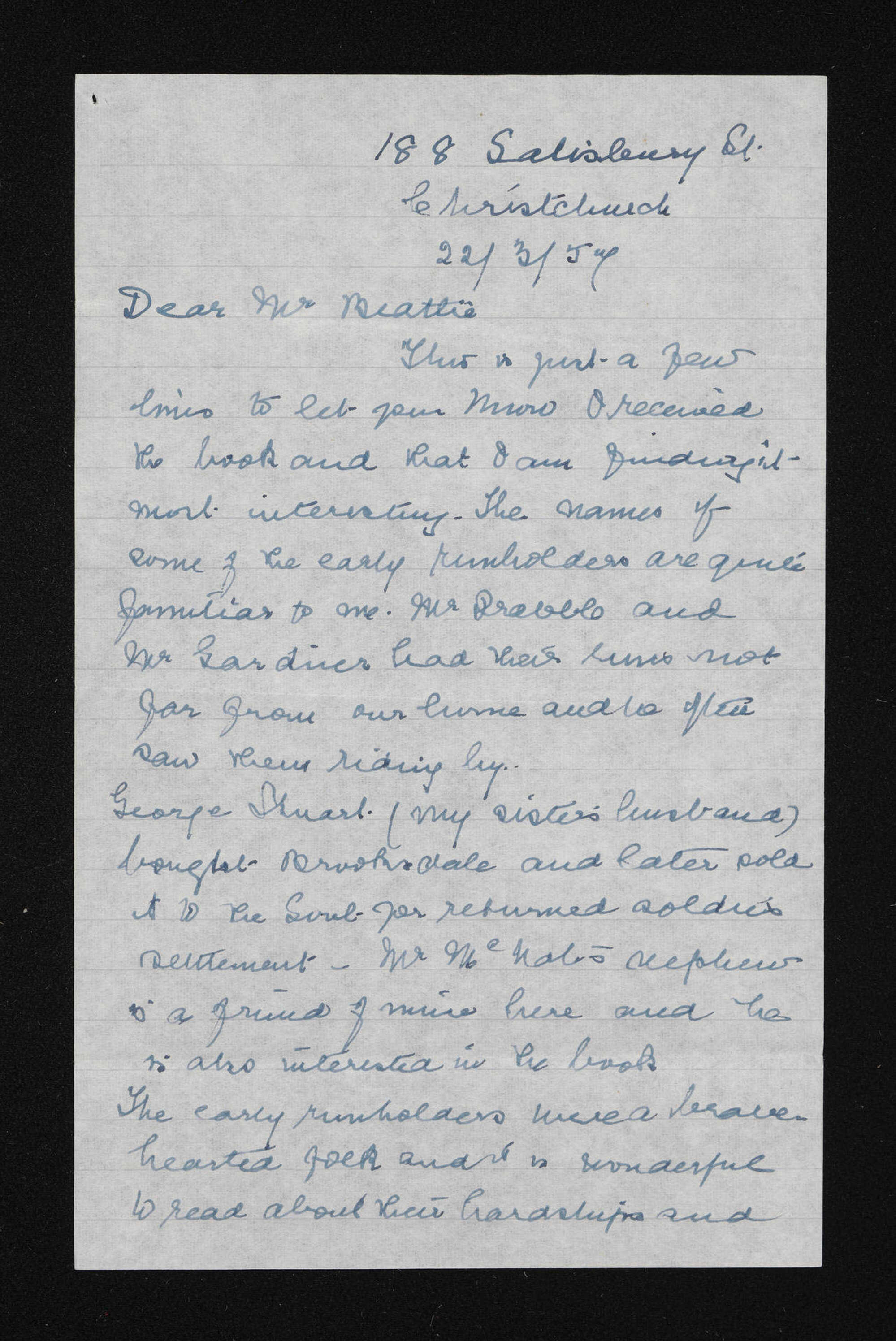 Letter, 22 March 1957, from E.C. Fraser, to Herries Beattie