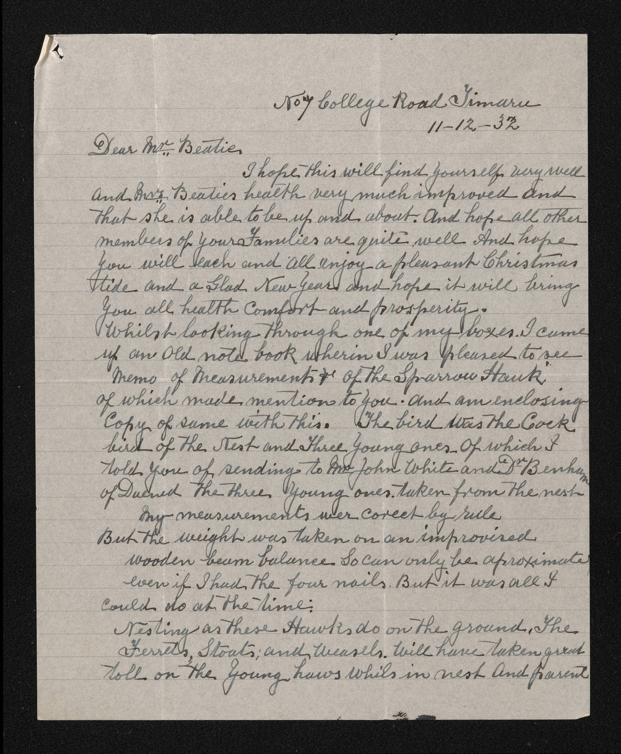 Letter, 11 December 1932, from C.A. Port, to Herries Beattie