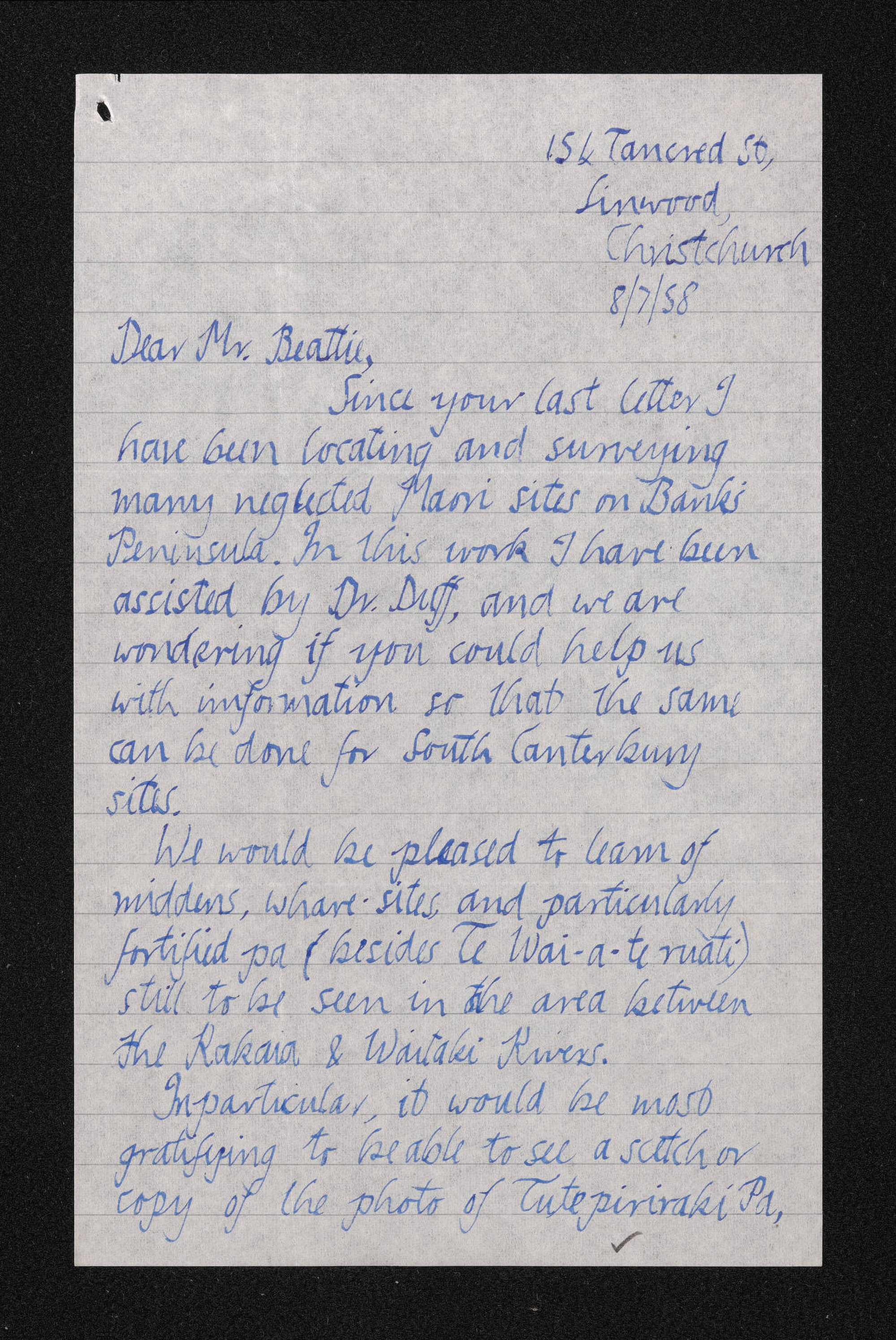 Letter, 8 July 1958, from Anthony Fomison, to Herries Beattie