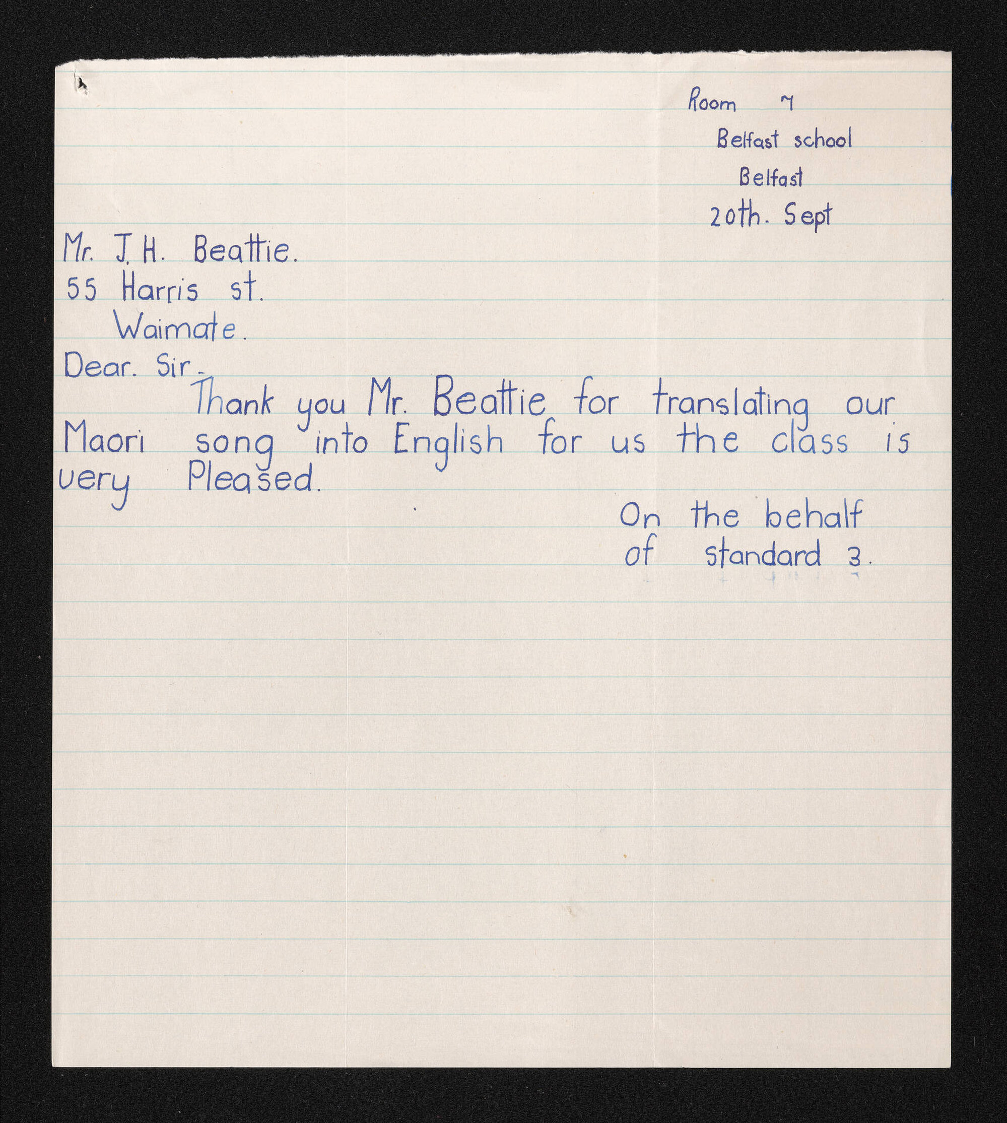 Letter, 20 September [1956], [from Ivan Ashby], to Herries Beattie