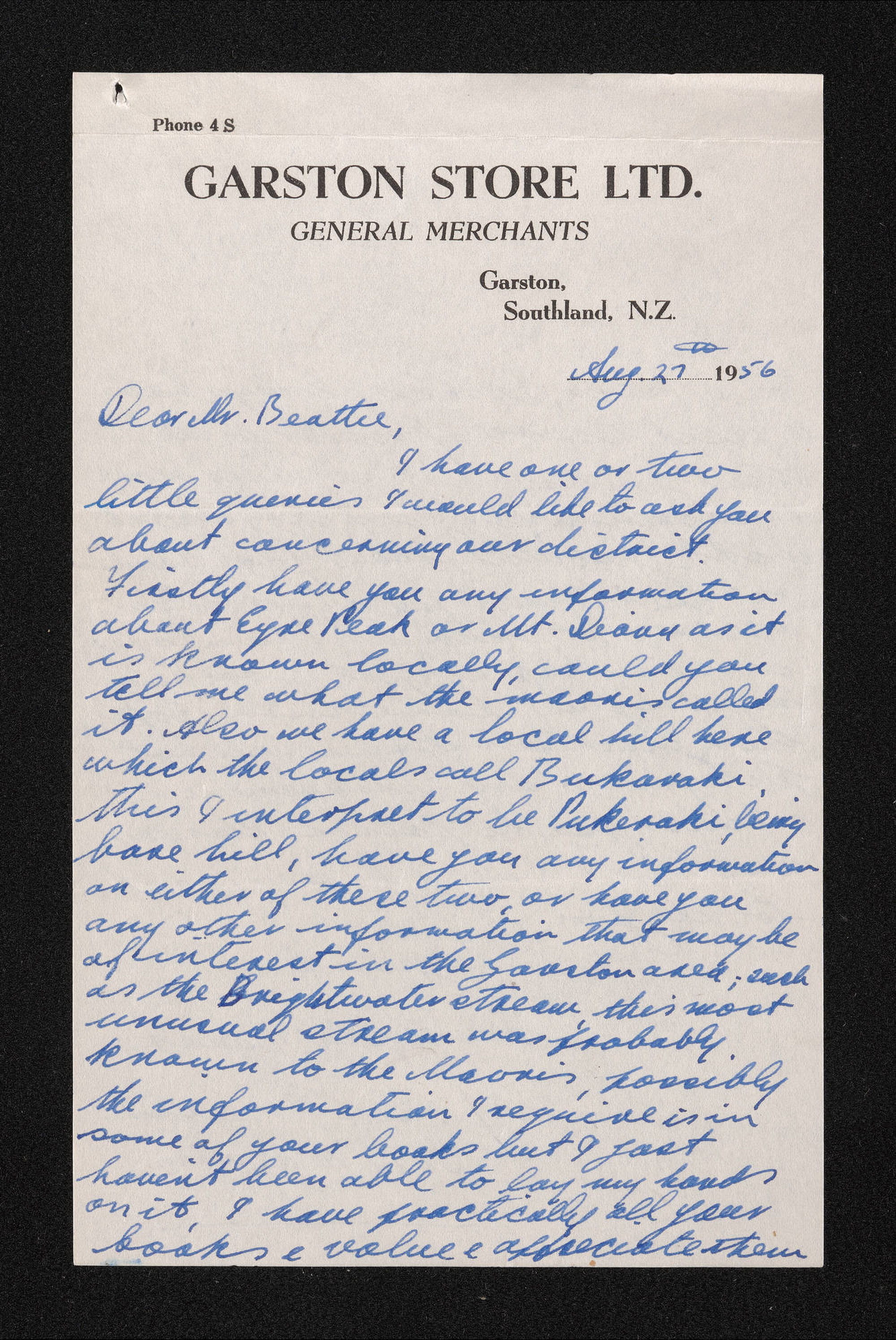 Letter, 27 August 1956, from John M. Newman, to Herries Beattie