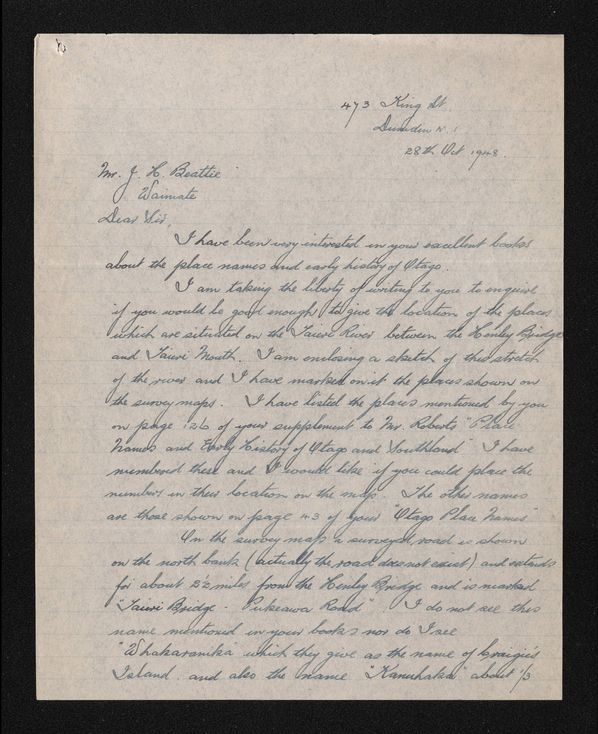 Letter, 28 October 1948, from H. Hogg, to Herries Beattie