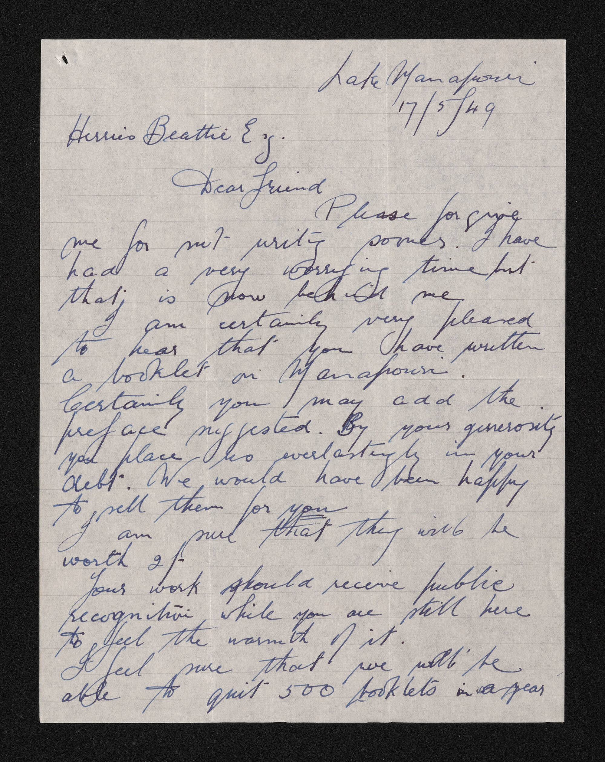 Letter, 17 May 1949, from Leslie Murrell, to Herries Beattie