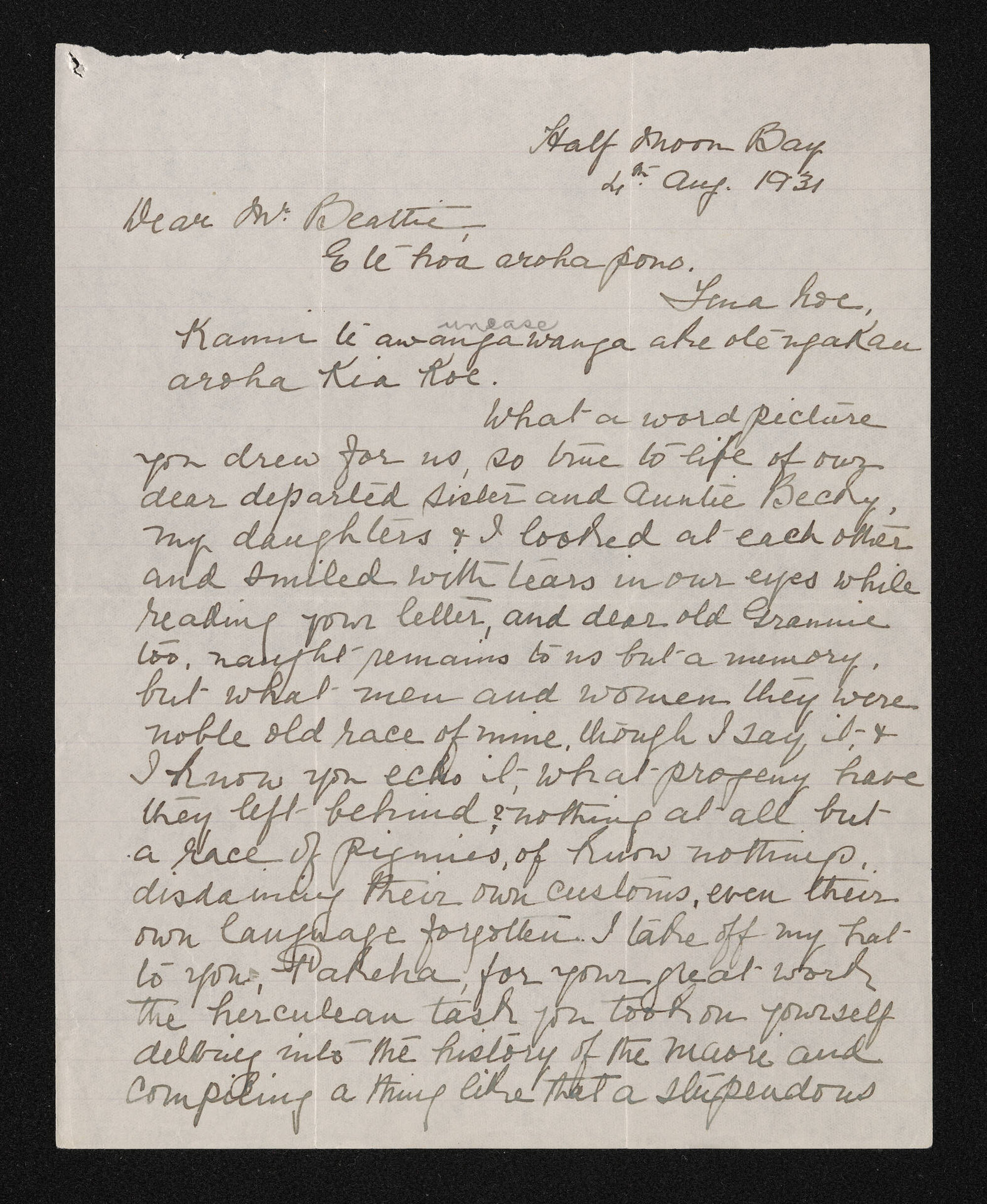 Letter, 4 August 1931, from Ema Wallscott, to Herries Beattie
