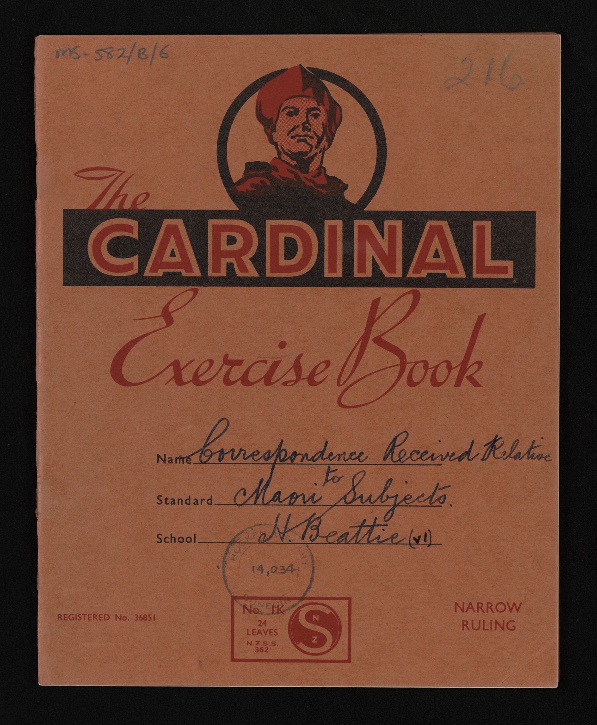 Notebook entitled, 'correspondence received relative to Maori subjects Vol 1'