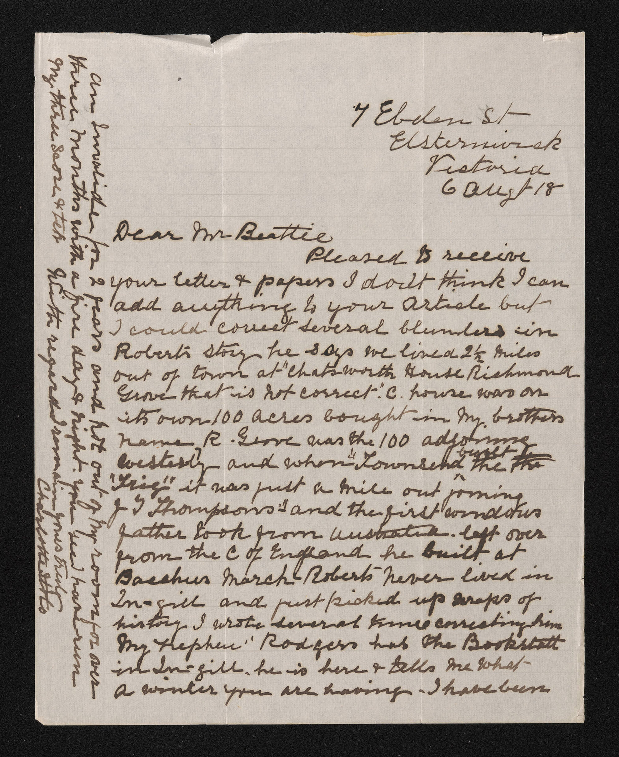 Letter, 6 August 1918, from Charlotte Stobo, to Herries Beattie