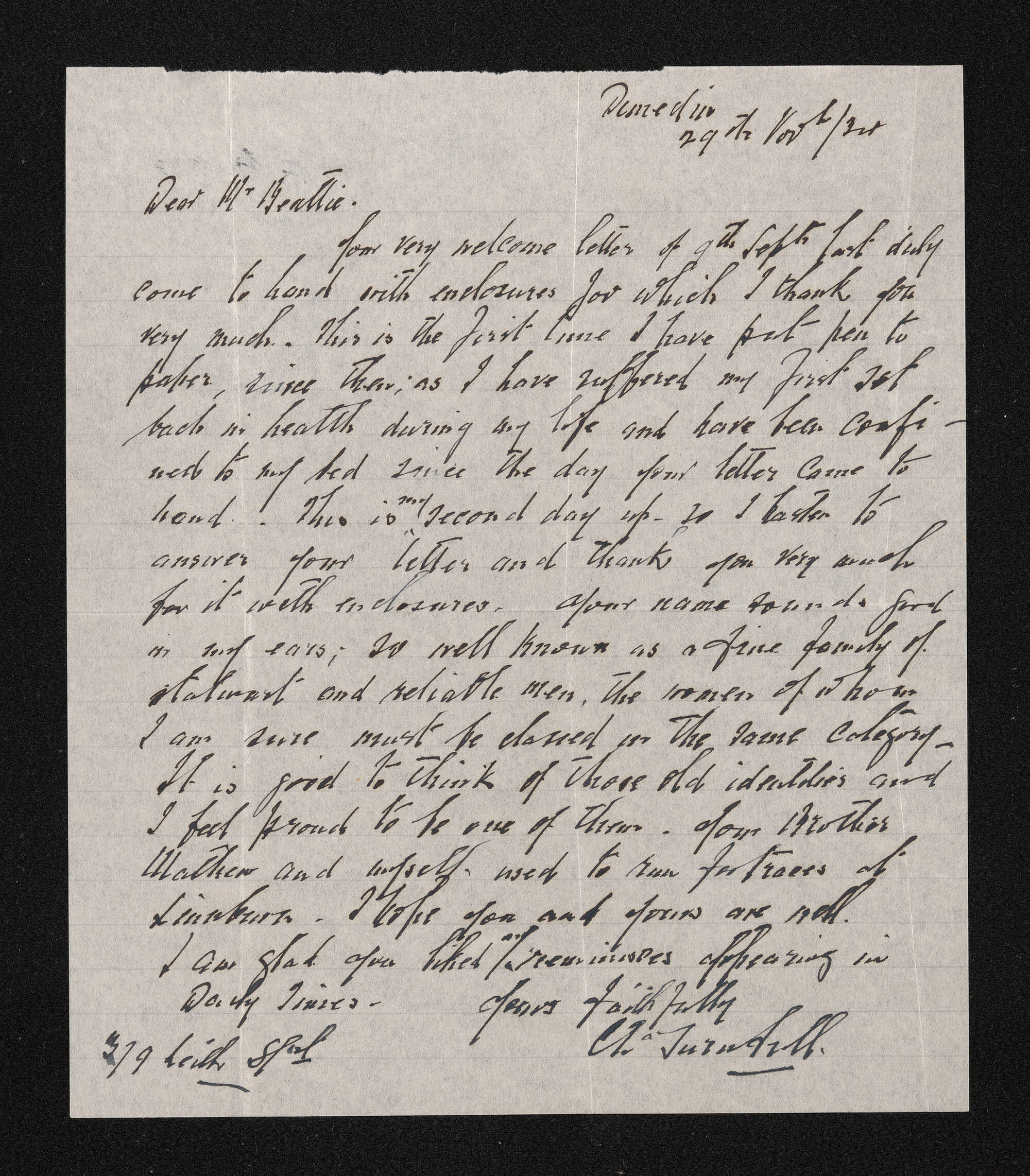 Letter, 29 November 1924, from Charles Turnbull, to Herries Beattie