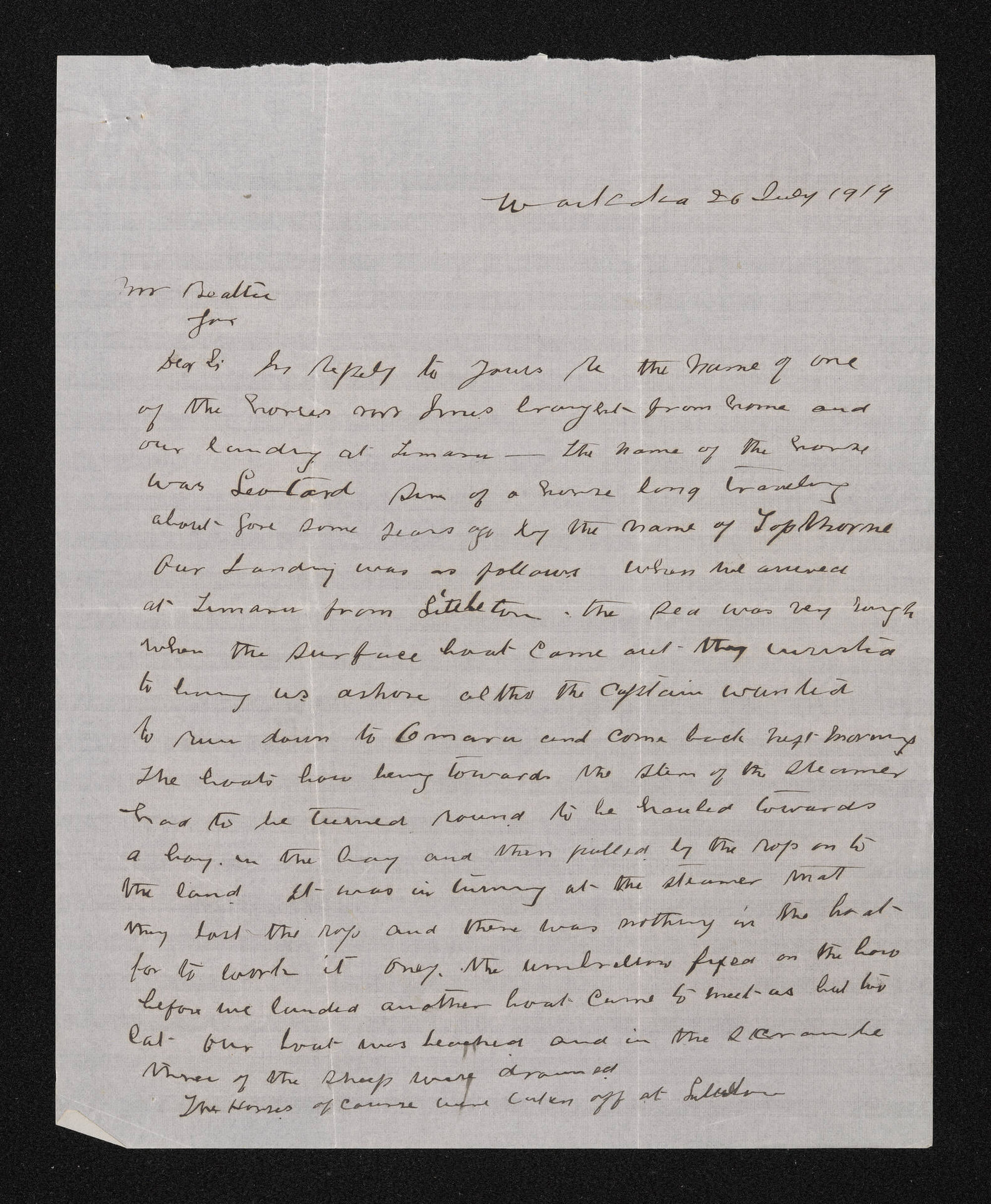 Letter, 26 July 1919, from David Lamb, to Herries Beattie
