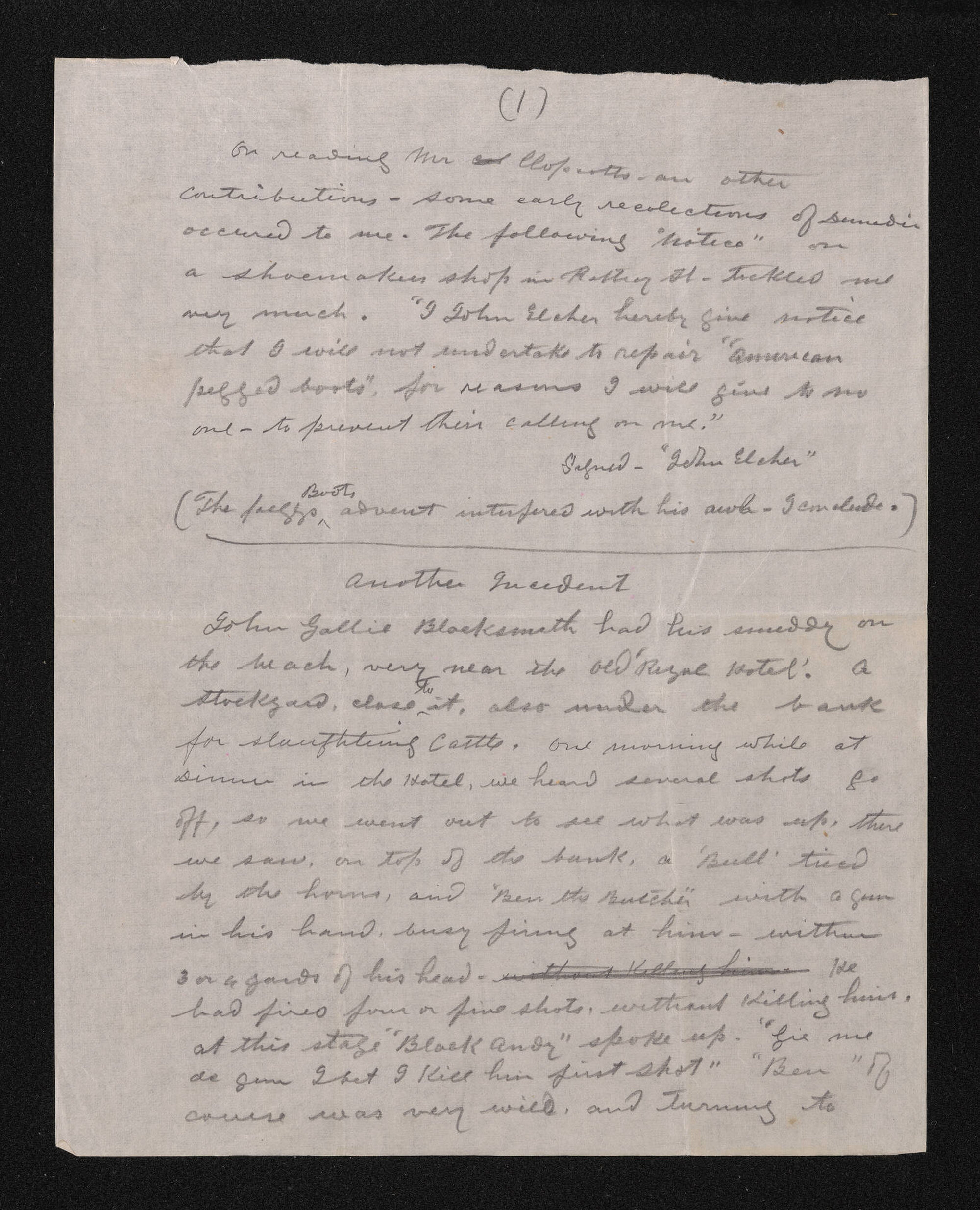 Letter, c.1911, from Hugh Cameron, to Herries Beattie