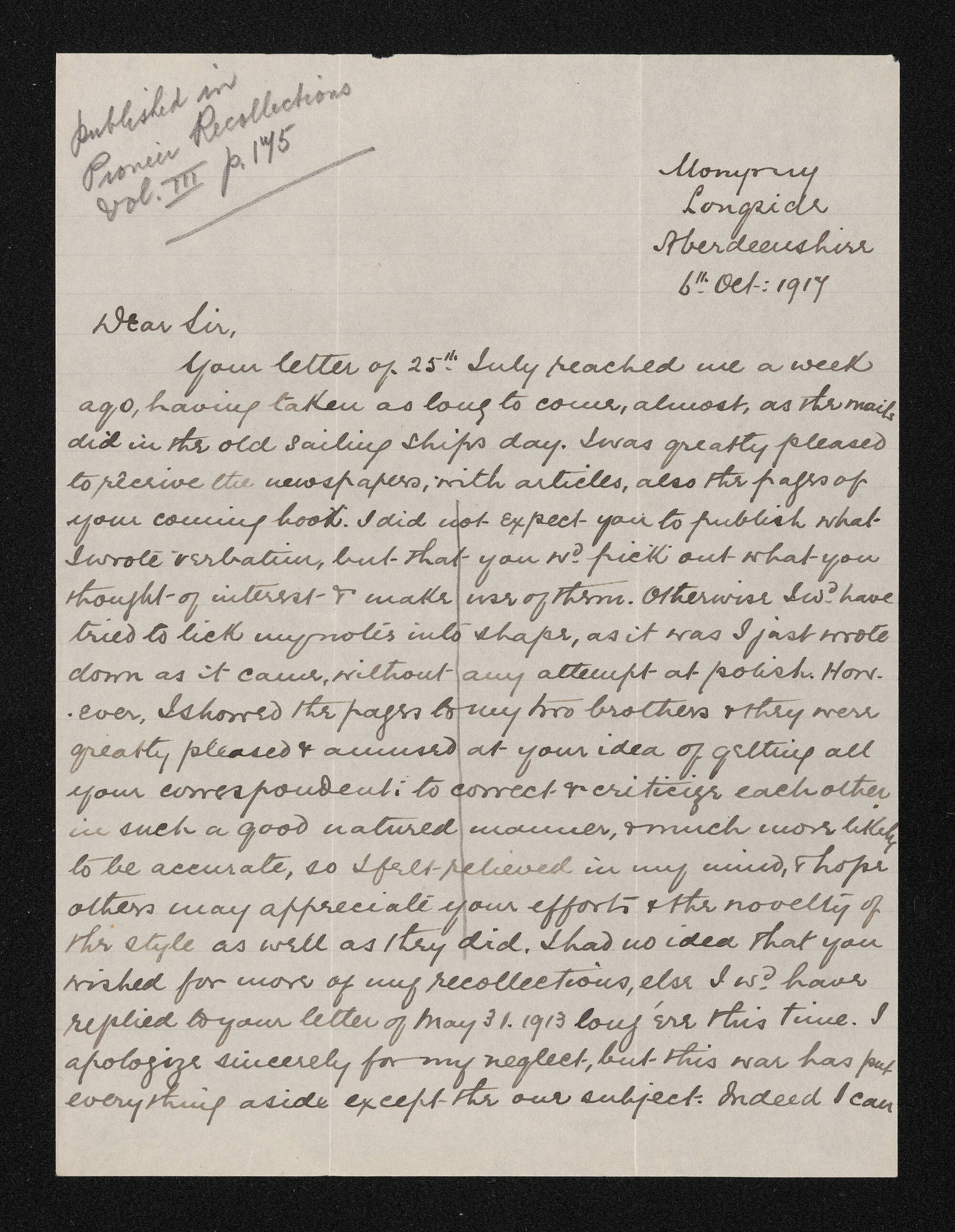 Letter, 6 October 1917, from A.H. Duncan, to Herries Beattie