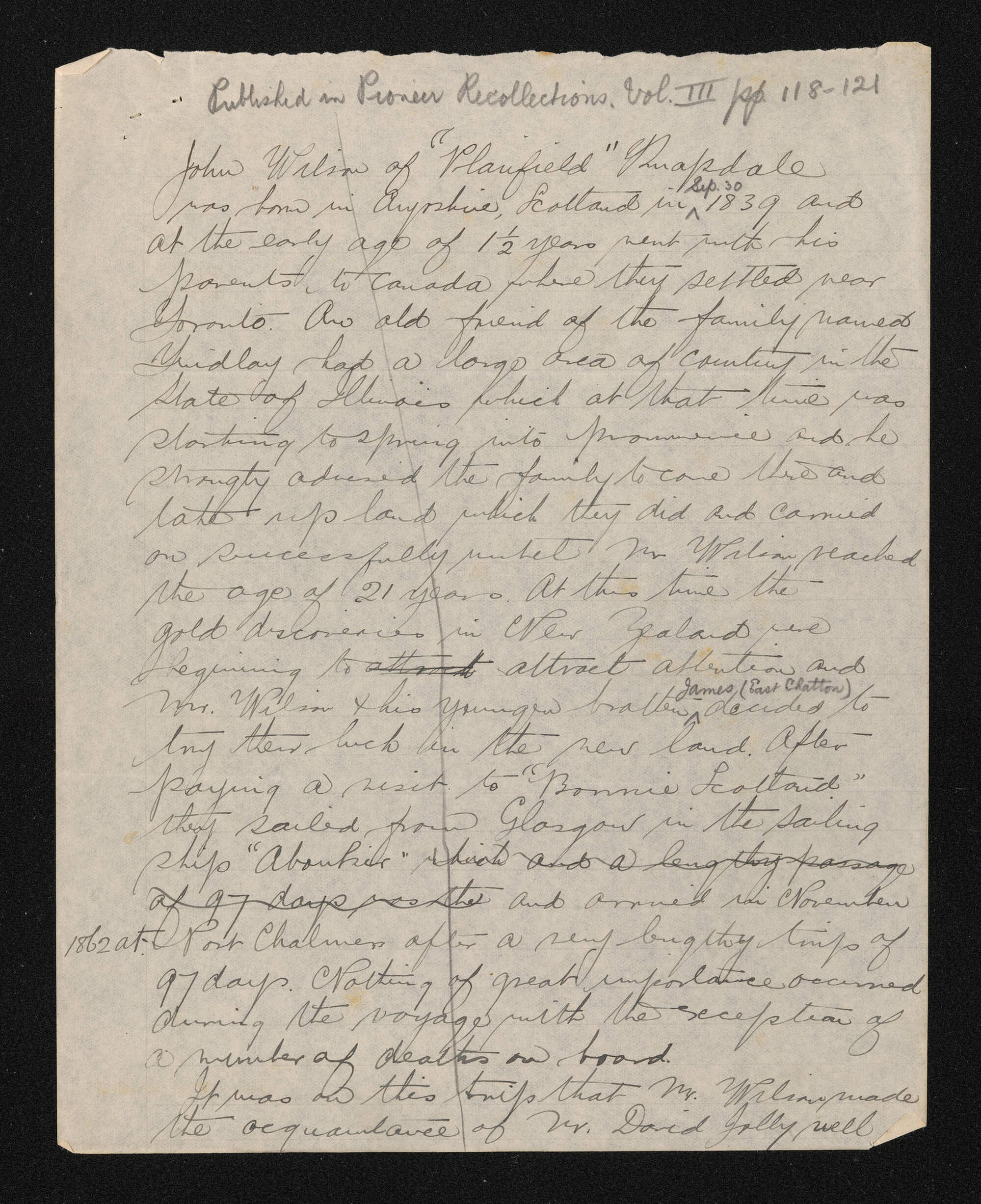Notes on John Wilson of Plainfield [n.d.]