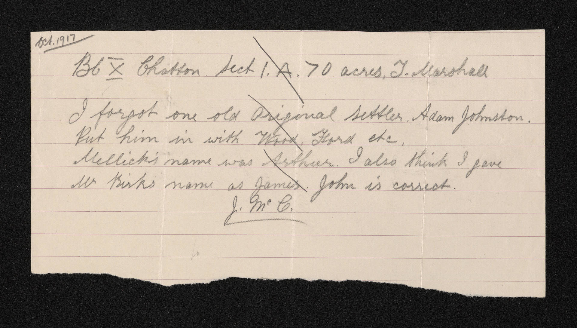 Letter and sketch map, [October 1917], from John McCartney, to Herries Beattie