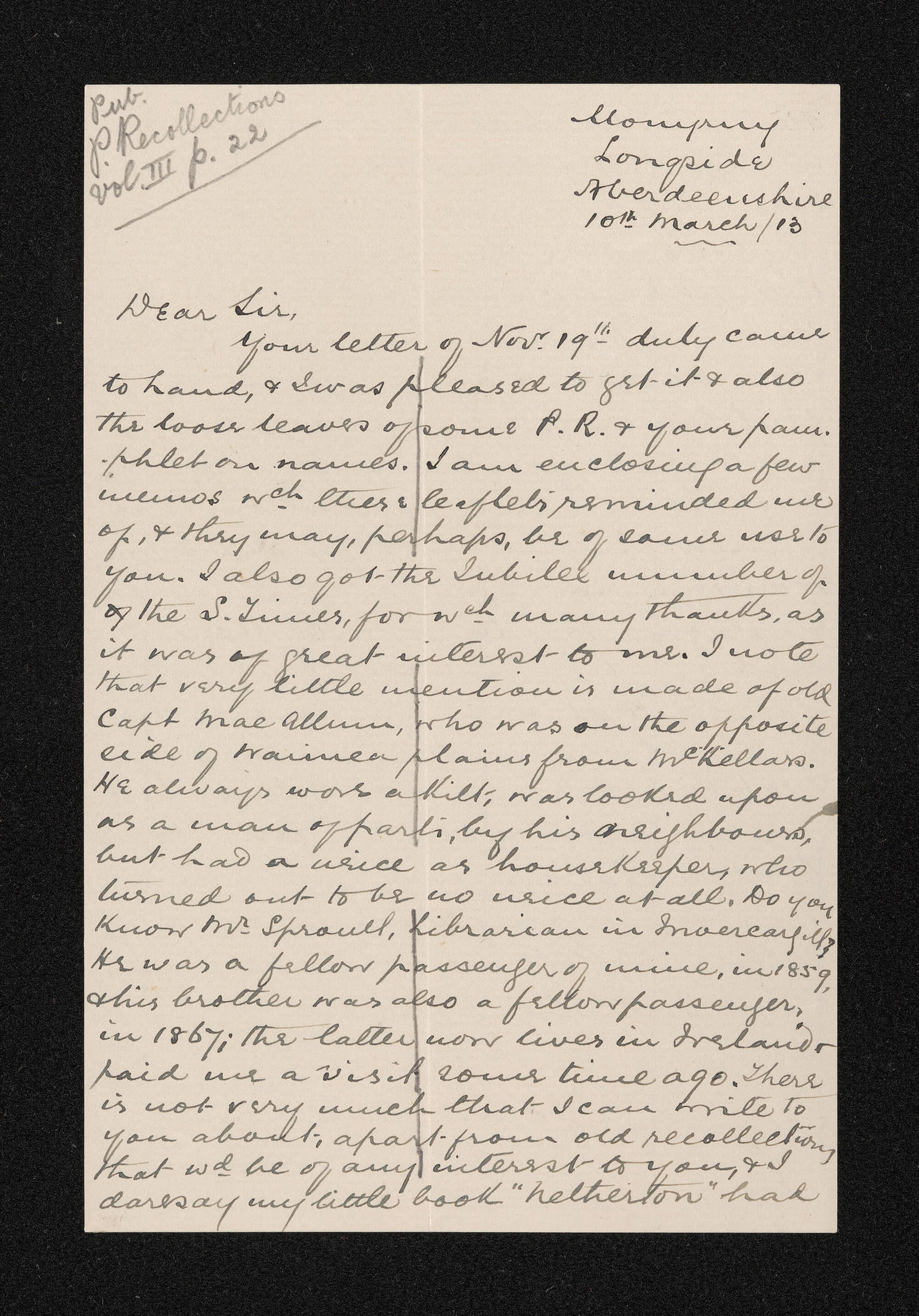 Letter, 10 March 1913, from A.H. Duncan, to Herries Beattie