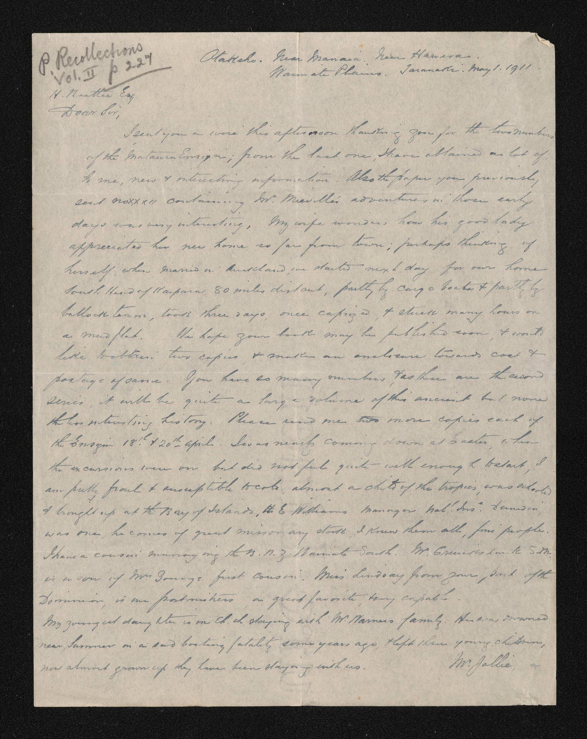 Letter, 1 August 1911, from W.S. Young, to Herries Beattie