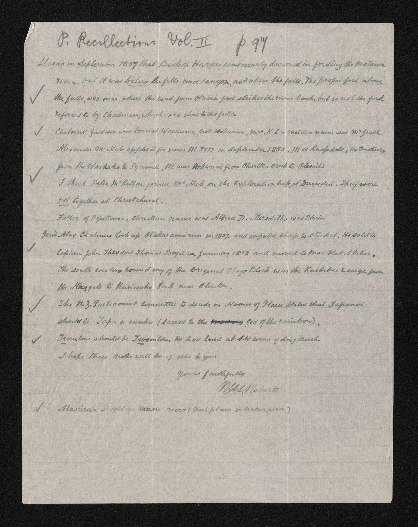 Letter fragment, n.d., from W.H.S. Roberts