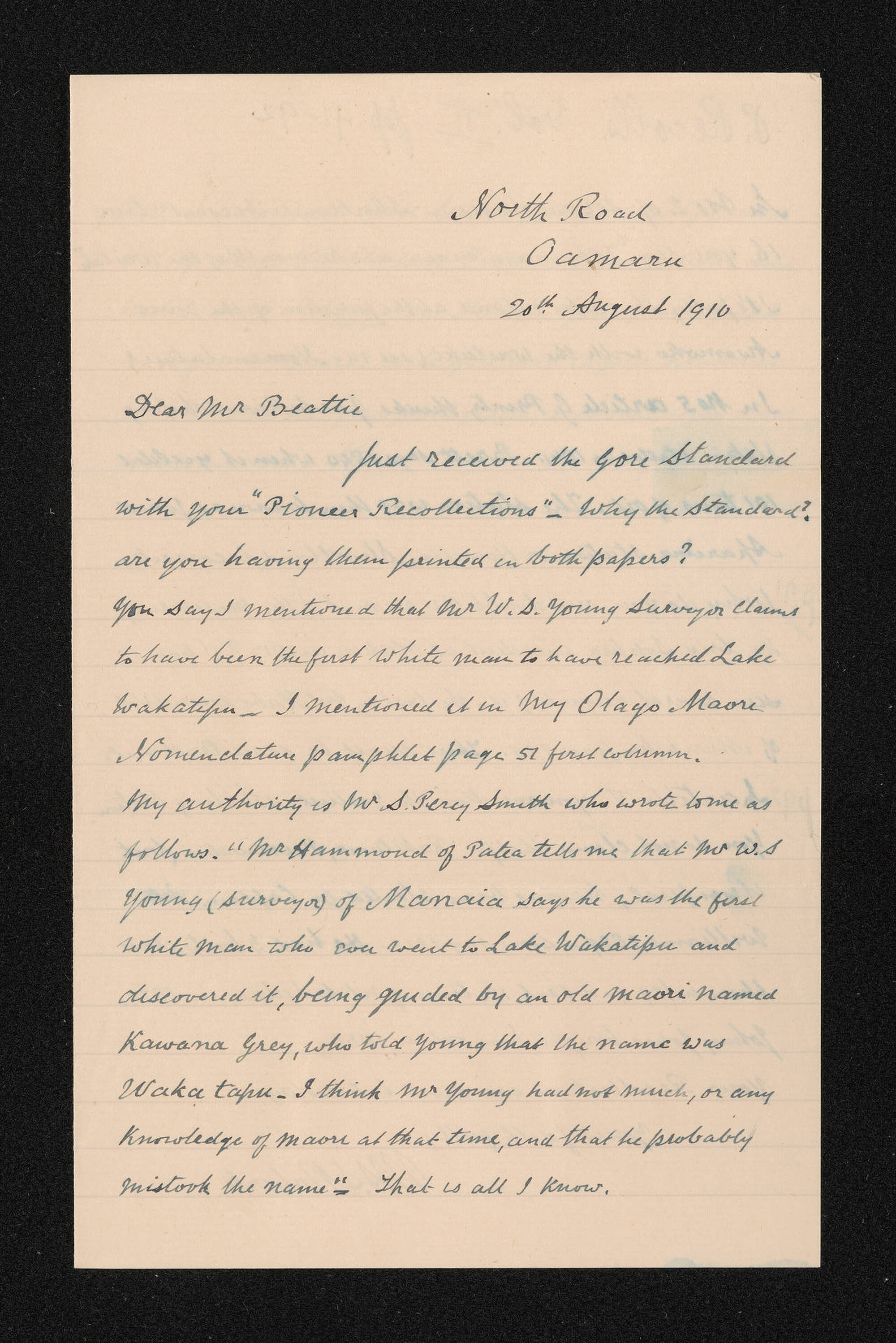 Letter, 20 August 1910, from W.H.S. Roberts, to Herries Beattie