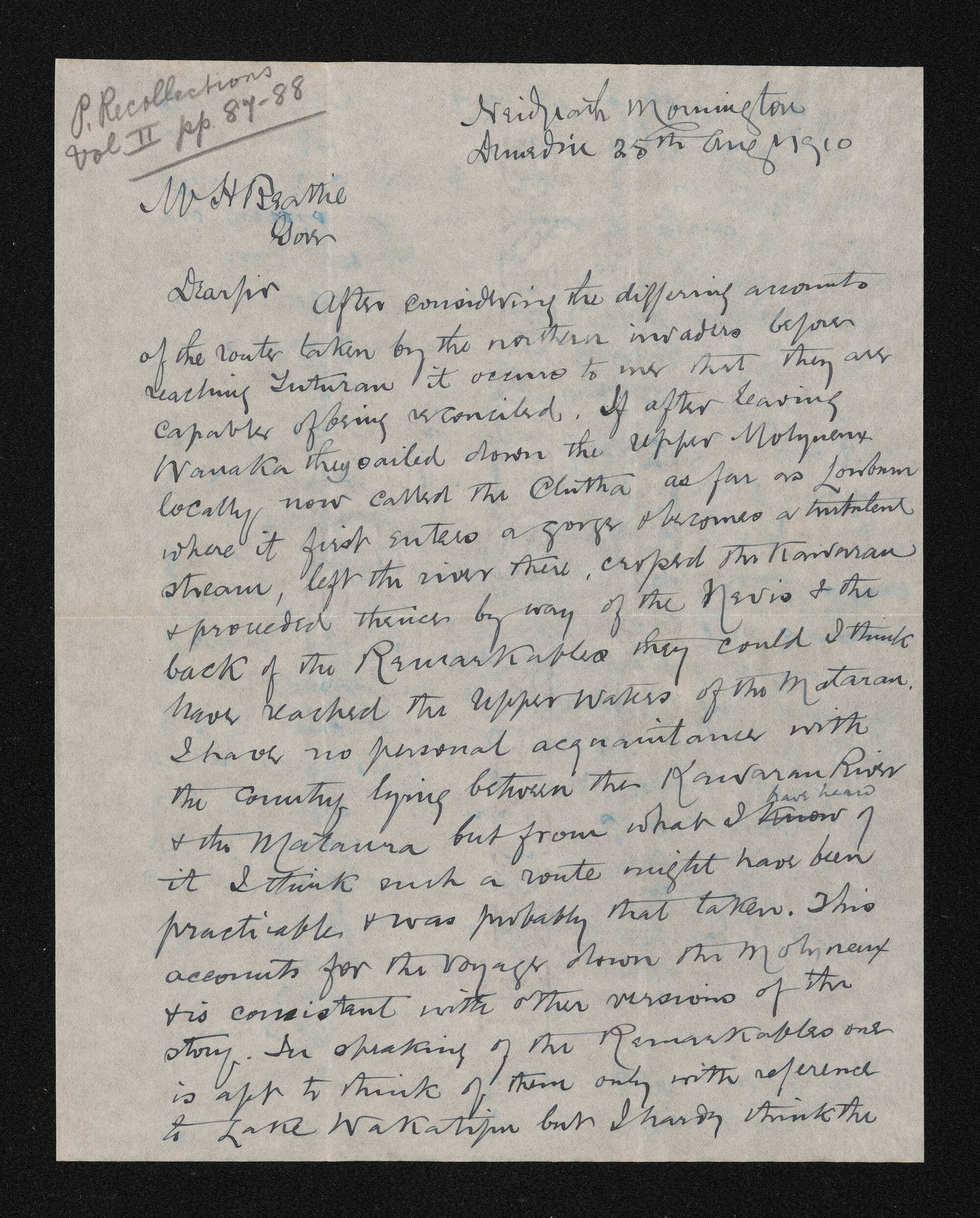 Letter, 25 August 1910, from A. Bathgate, to Herries Beattie