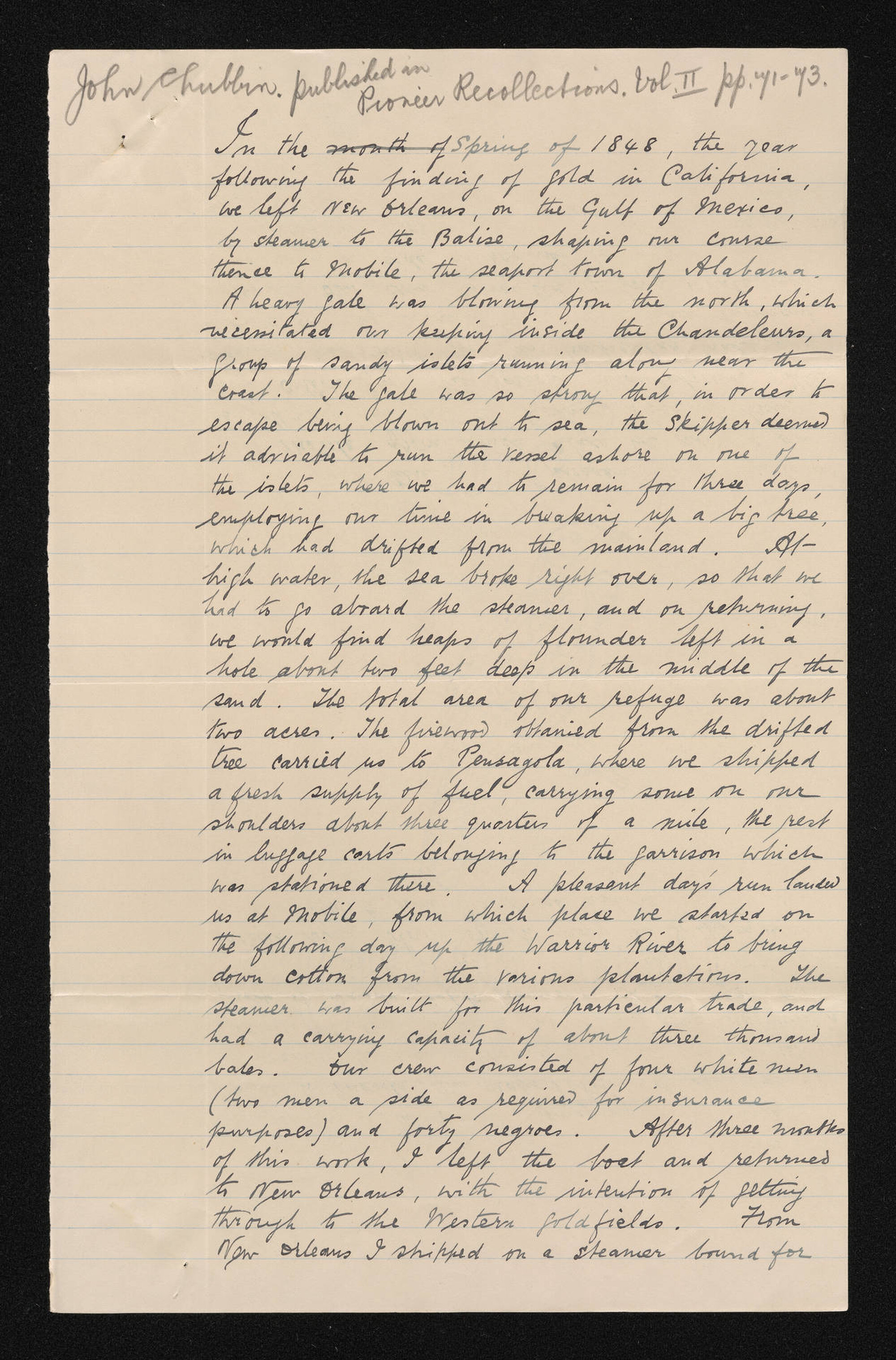 Manuscript, n.d., attributed to John Chubbin