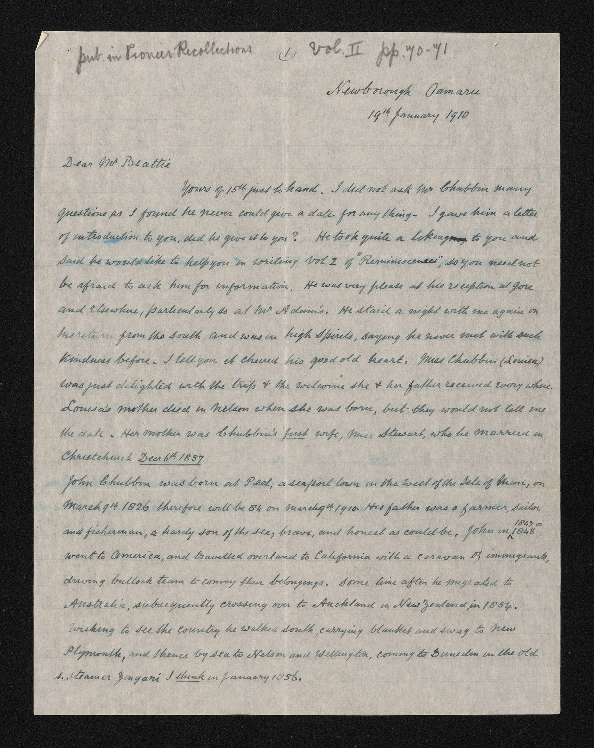 Letter [incomplete], 19 January 1910, [from W.H.S. Roberts], to Herries Beattie