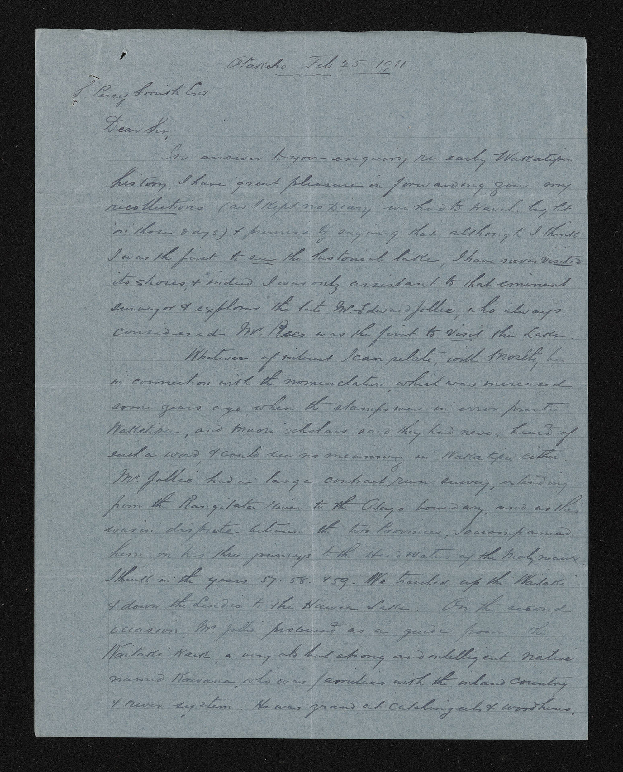 Letter, 25 February 1911, from W. S. Young, to S. Percy Smith